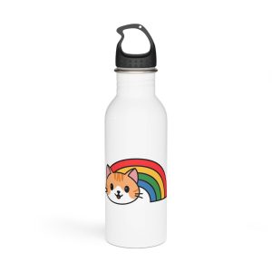 Cartoon Cat Head Illustration With Rainbow Happy Expression1 Stainless Steel Water Bottle
