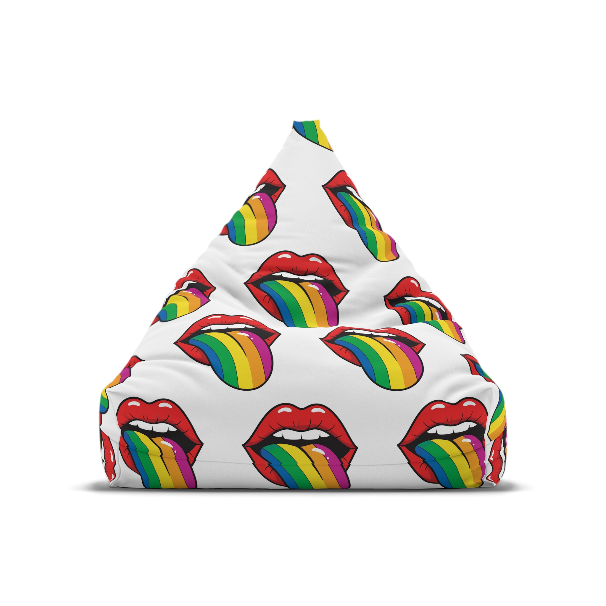 Pop Art Illustration Open Red Lips With Long Colorful Rainbow Tongue Sticking Out Now Bean Bag Chair Cover - Image 5