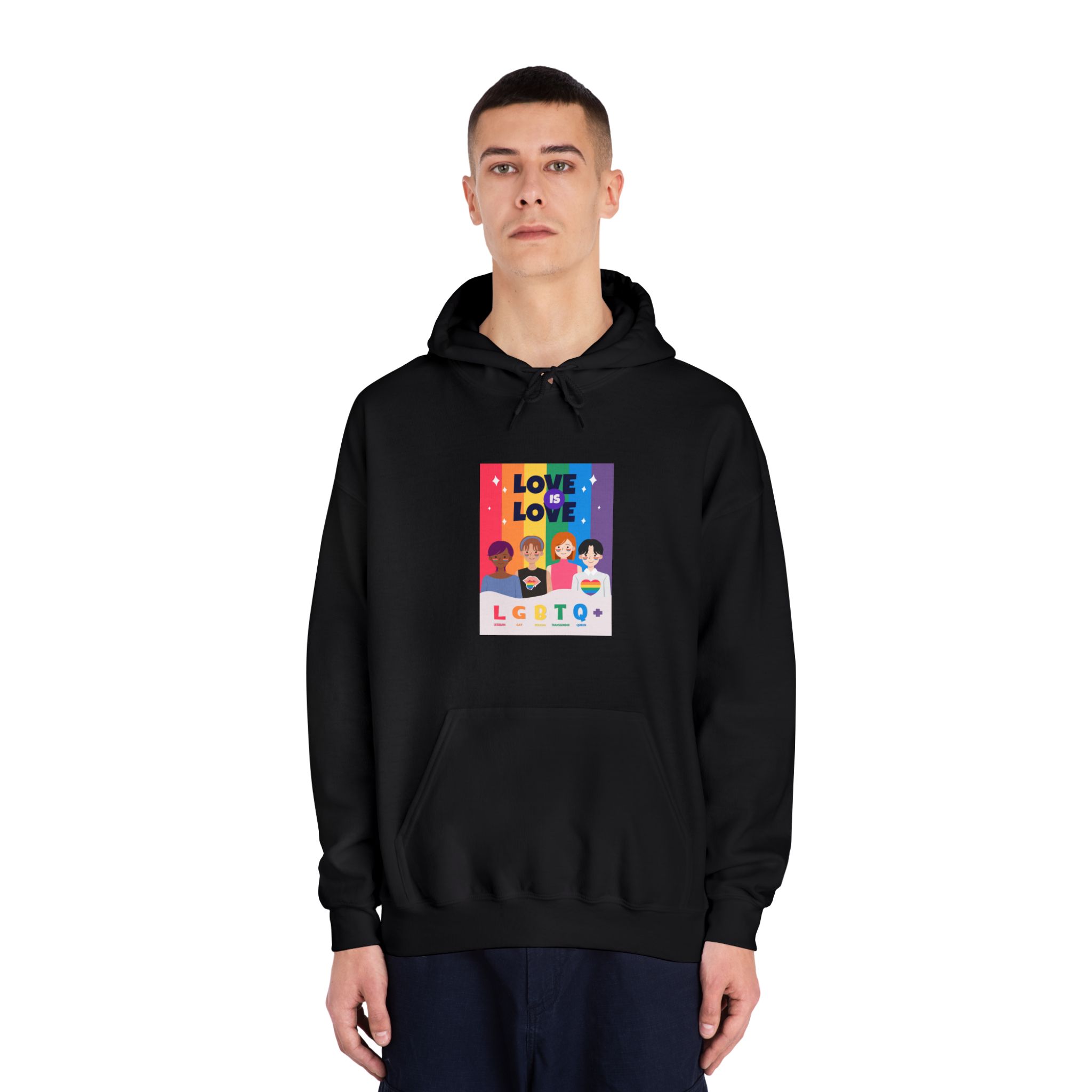Lgbtq Pride Month Poster Vector With Diverse Characters Rainbow Celebrate Love Inclusivity Unisex Dryblend Hooded Sweatshirt - Image 11