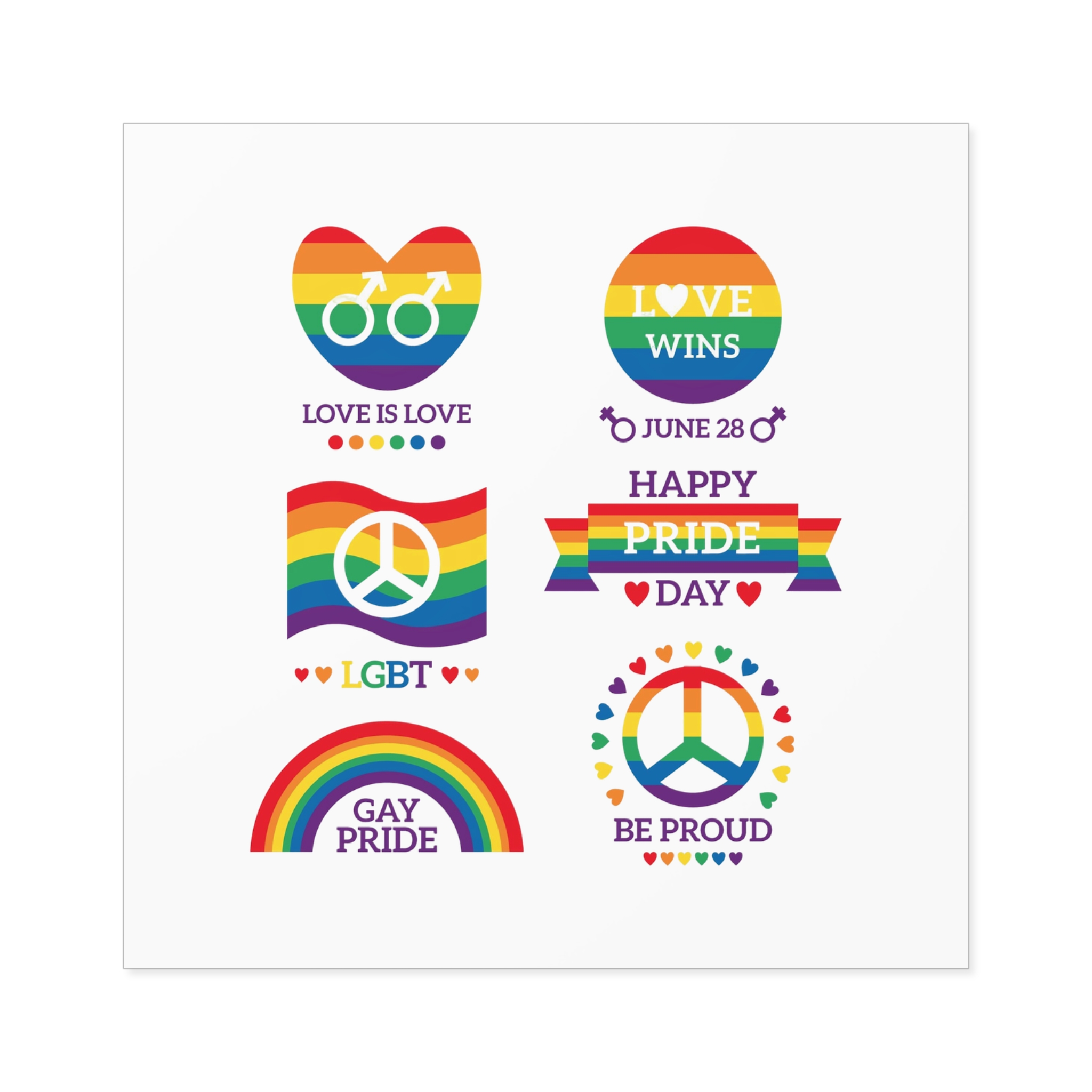 Pride Day Badges Illustration Set Laminate Stickers Square - Image 33