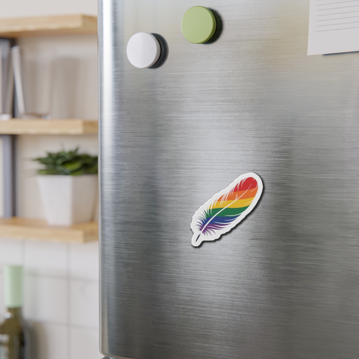 Single Feather Adorned With Vibrant Colors Rainbow Flag Die Cut Magnets - Image 6