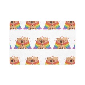 Two Capybaras Embracing Rainbow Blanket Illustration Pet Food Mat 12x18