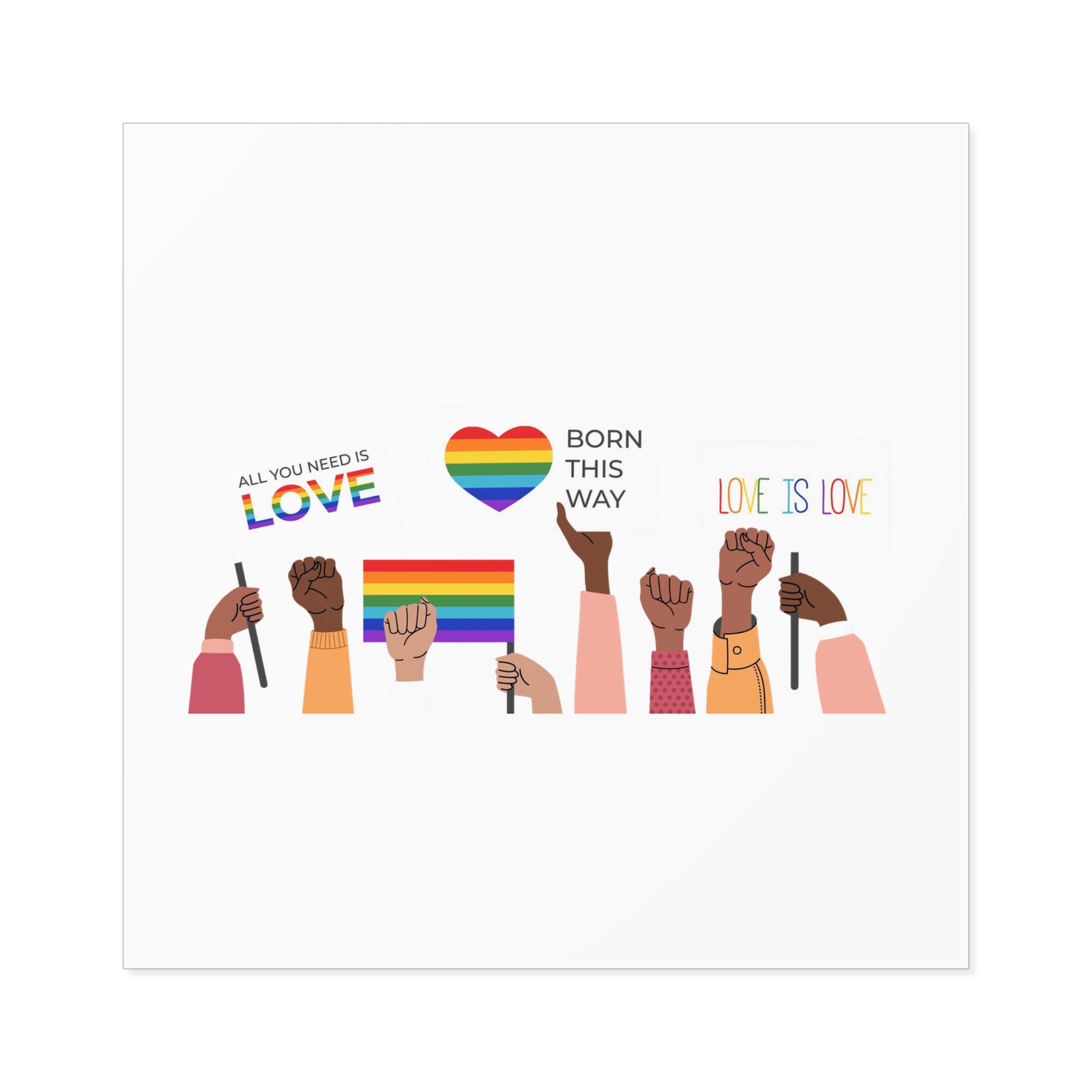 People Holding Lgbt Posters Symbols Signs Flags With Rainbows Pride Month Human Rights Love Is Love Laminate Stickers Square - Image 33