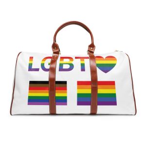 Lgbt Word Text Letter With Heart Rainbow Color Flag Isolated White Background Vector Illustrati Waterproof Travel Bag
