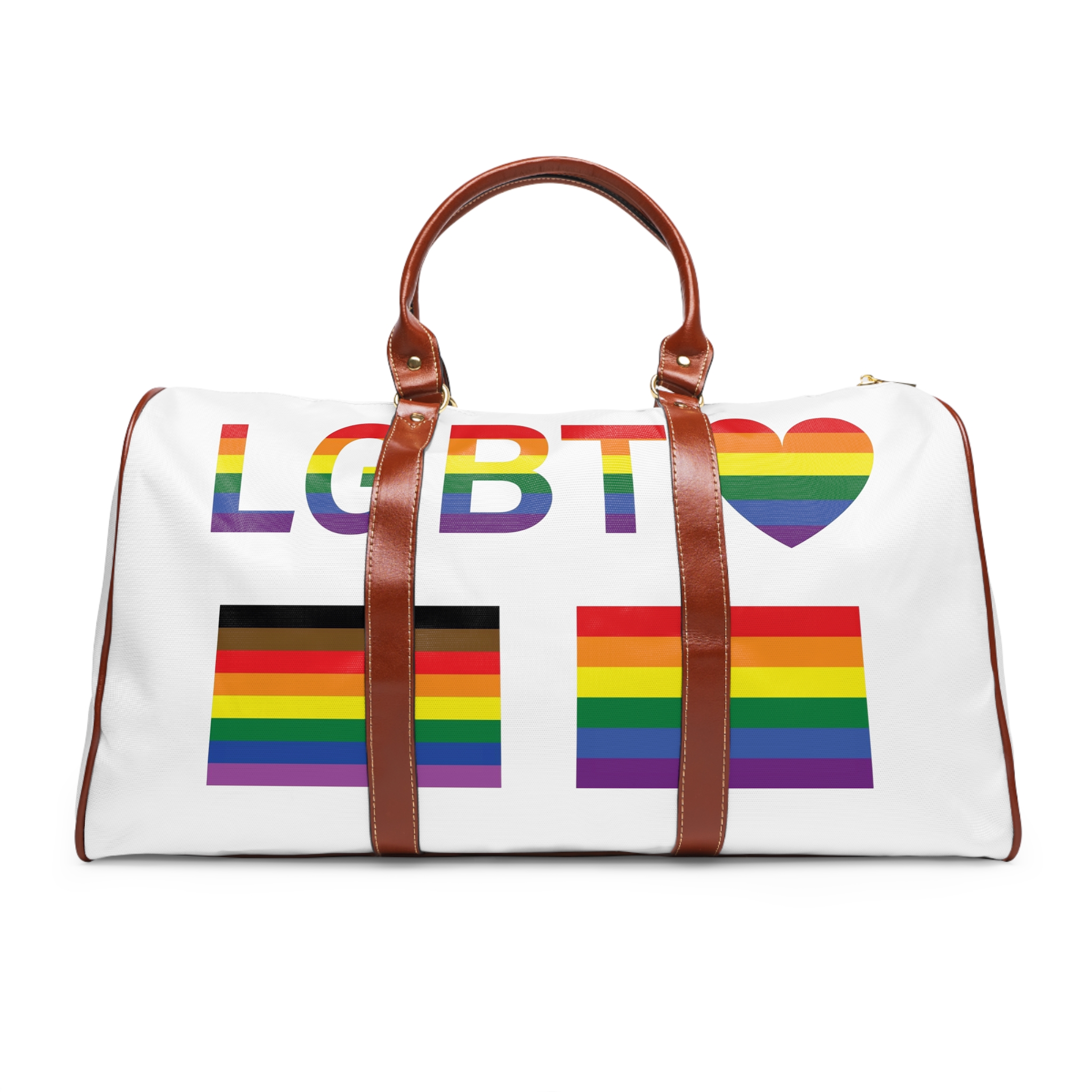 Lgbt Word Text Letter With Heart Rainbow Color Flag Isolated White Background Vector Illustrati Waterproof Travel Bag