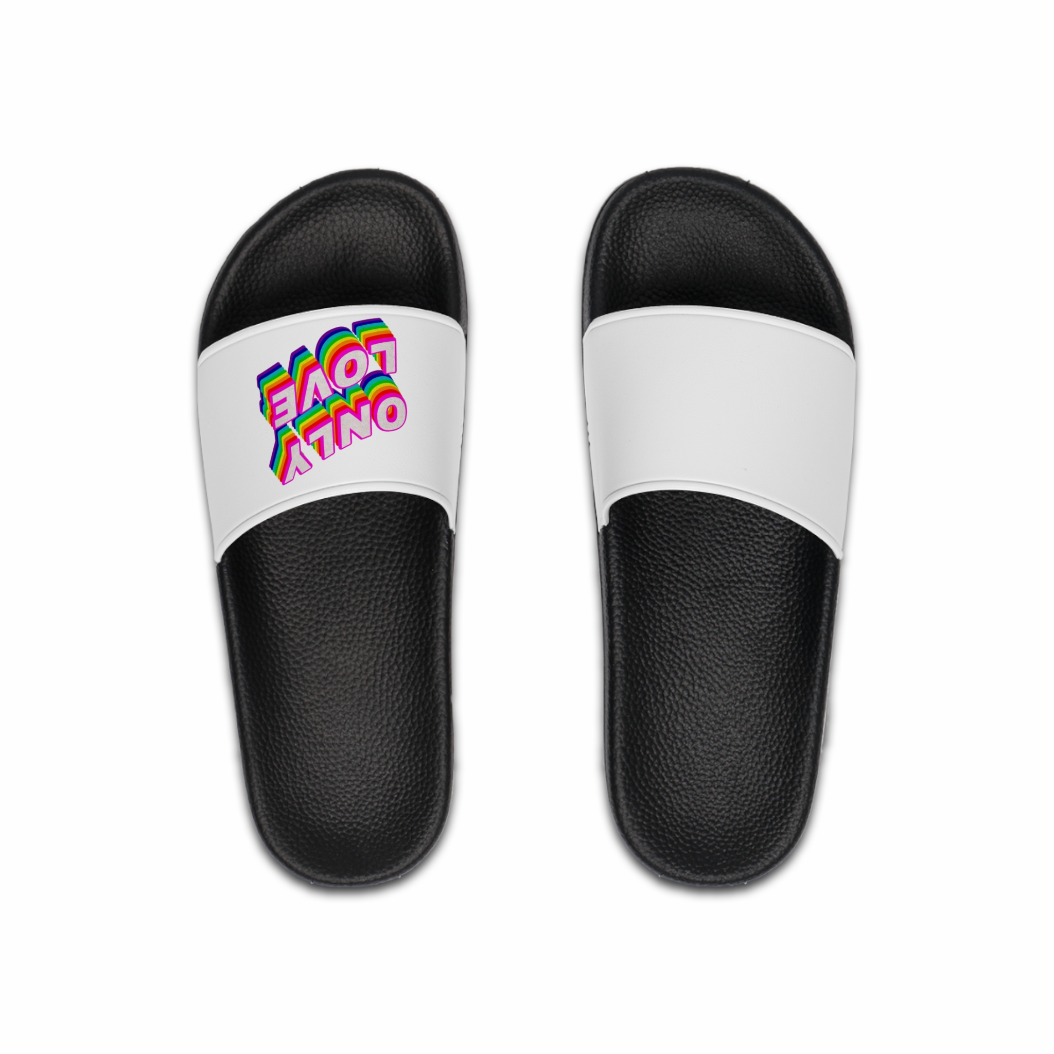 Rainbow Word Only Love Typography Design Element Mens Slide Sandals