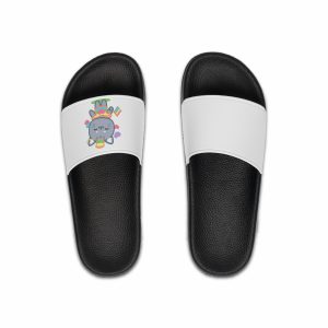 Cute Grey Cat With Rainbow Pride Flag Heart Illustration Mens Slide Sandals