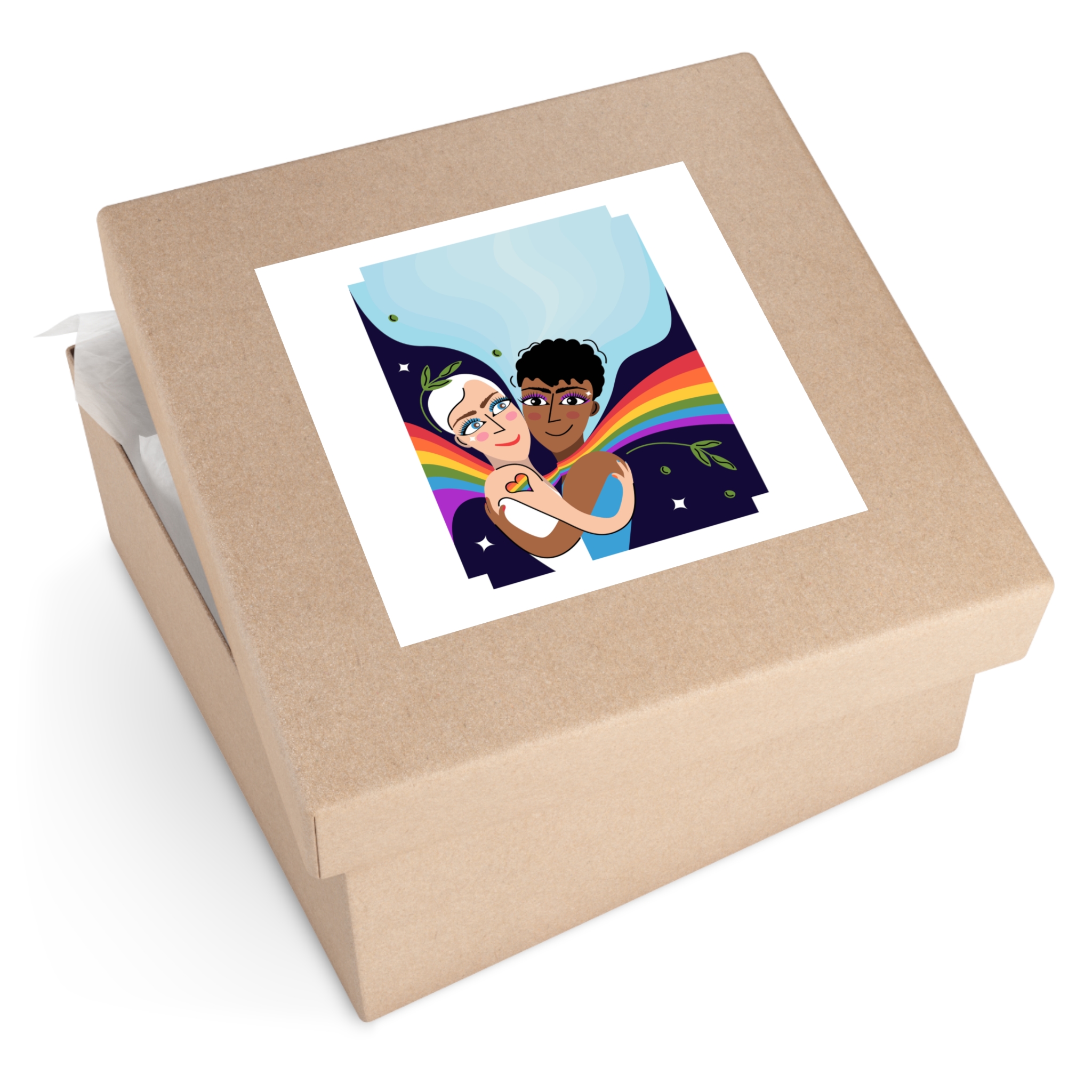 Interracial Lgbtq Men Romantic Relationships Cartoon Style Vector Card Laminate Stickers Square - Image 51
