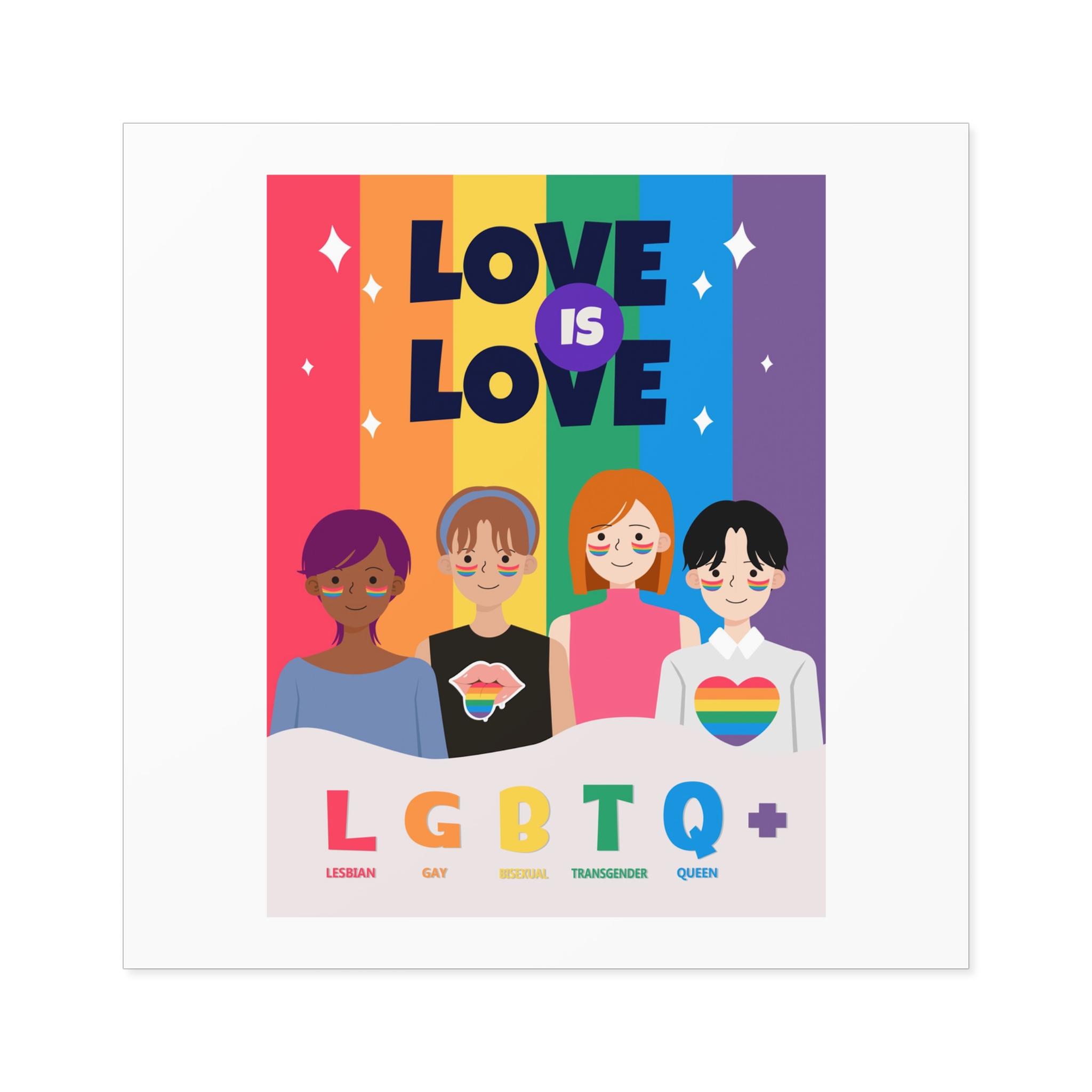 Lgbtq Pride Month Poster Vector With Diverse Characters Rainbow Celebrate Love Inclusivity Laminate Stickers Square - Image 33