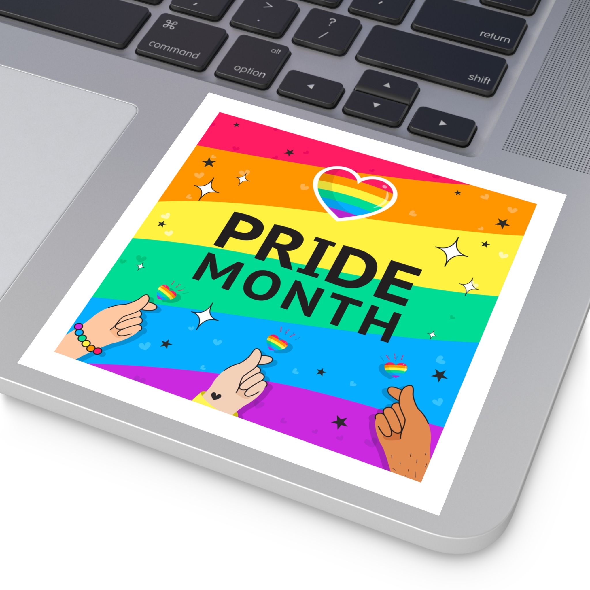 Pride Month Greeting Card Vector Illustration Hand Symbol Mini Heart Rainbow Flag Laminate Stickers Square - Image 39