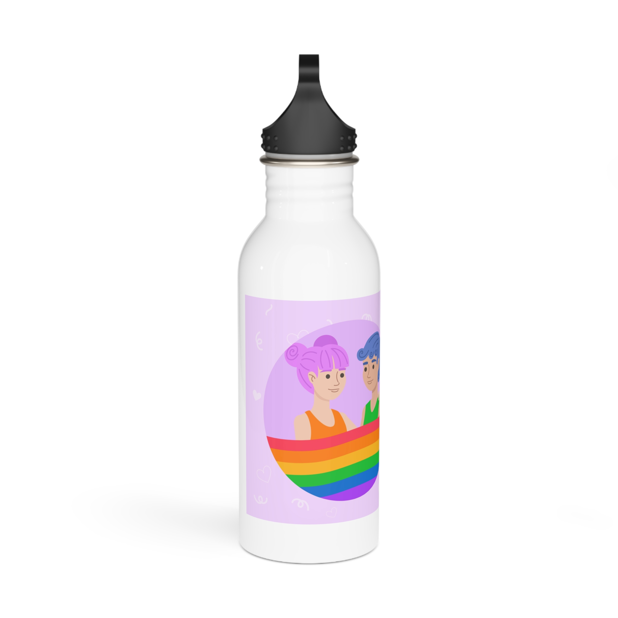 Joyful Group Holding Waving Pride Flag Stainless Steel Water Bottle - Image 2