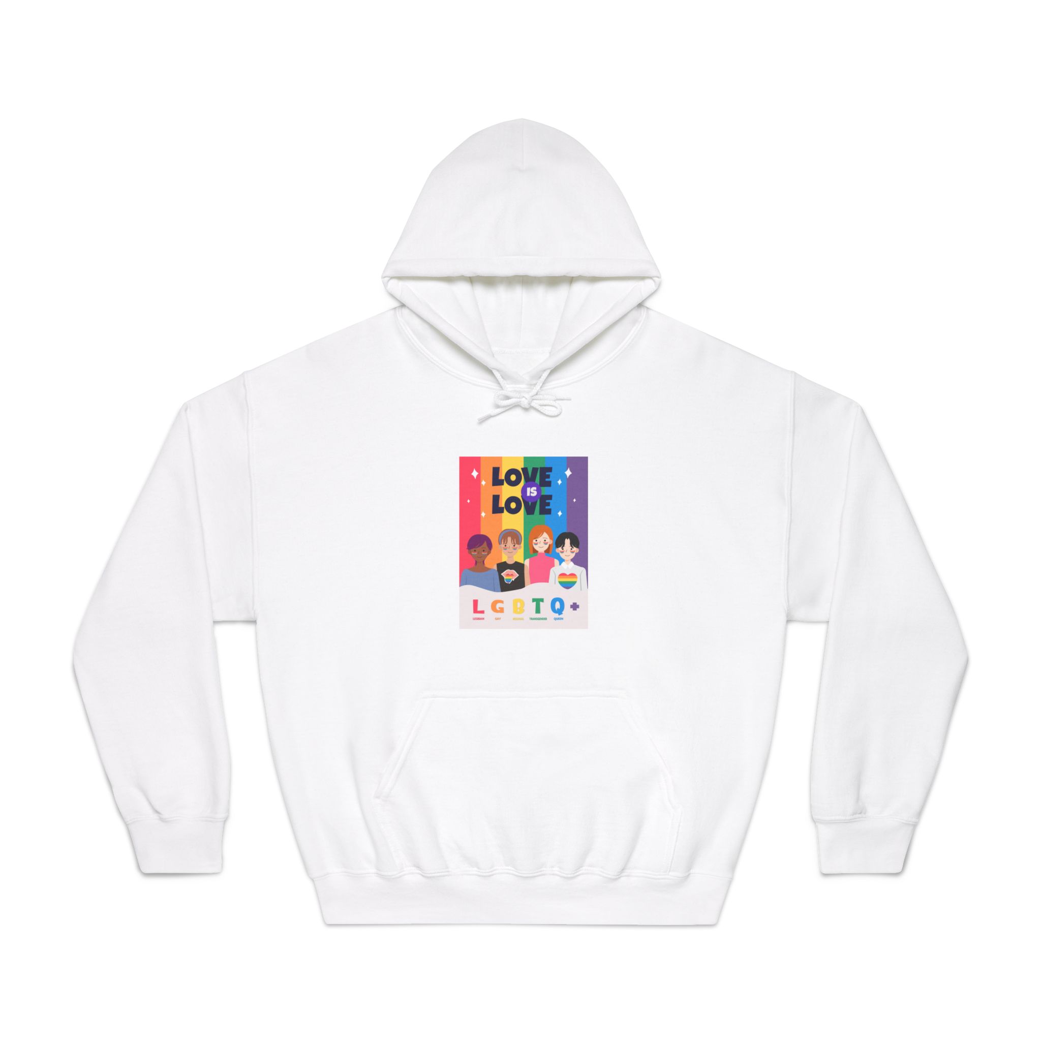 Lgbtq Pride Month Poster Vector With Diverse Characters Rainbow Celebrate Love Inclusivity Unisex Dryblend Hooded Sweatshirt
