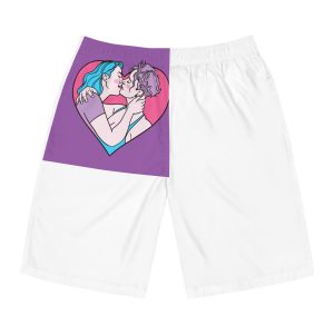 Hand Drawn Affectionate Lesbian Kiss Mens Board Shorts Aop
