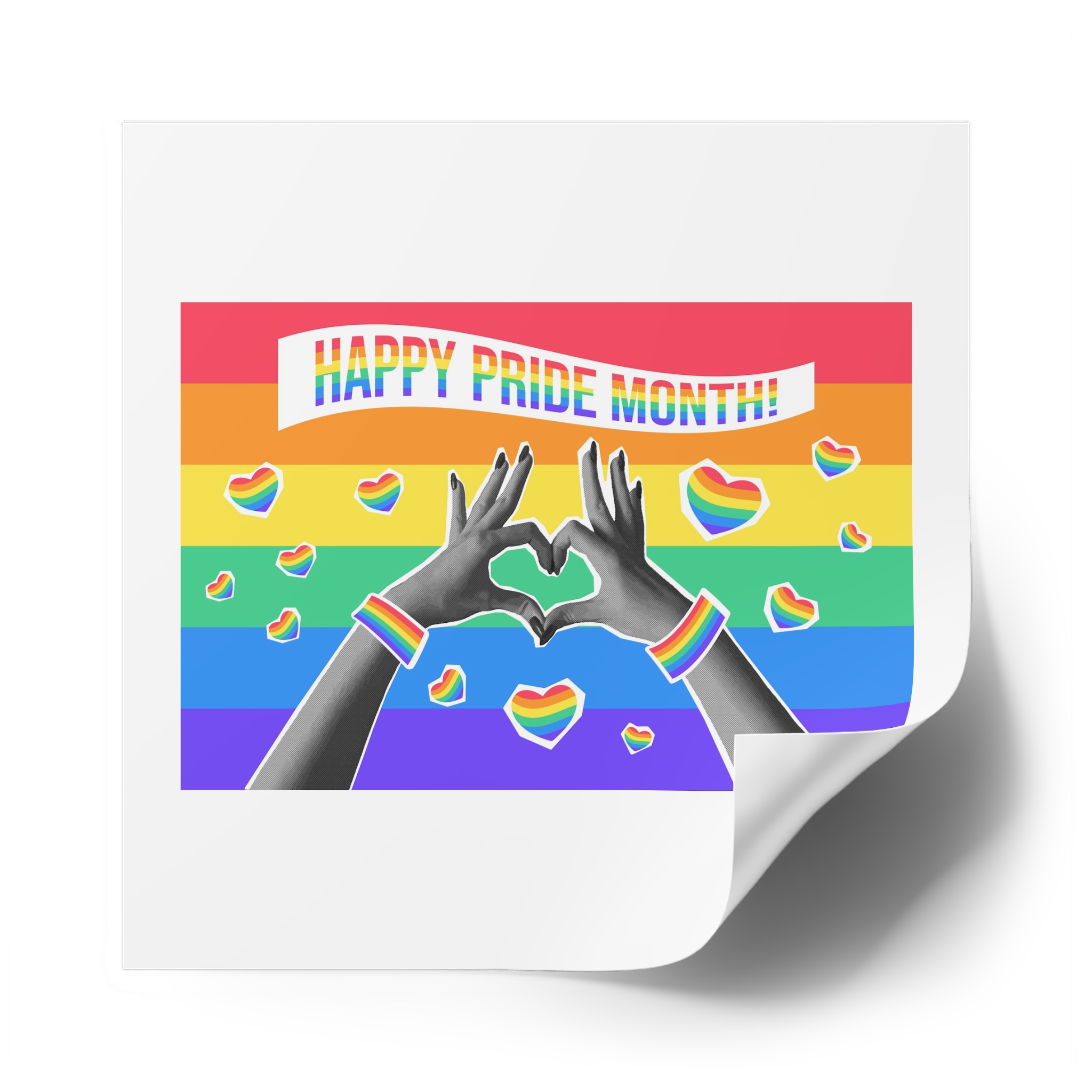 Lgbtq Pride Month Card Y2k Style Trendy Retro Collage Halftone Hands Laminate Stickers Square - Image 50