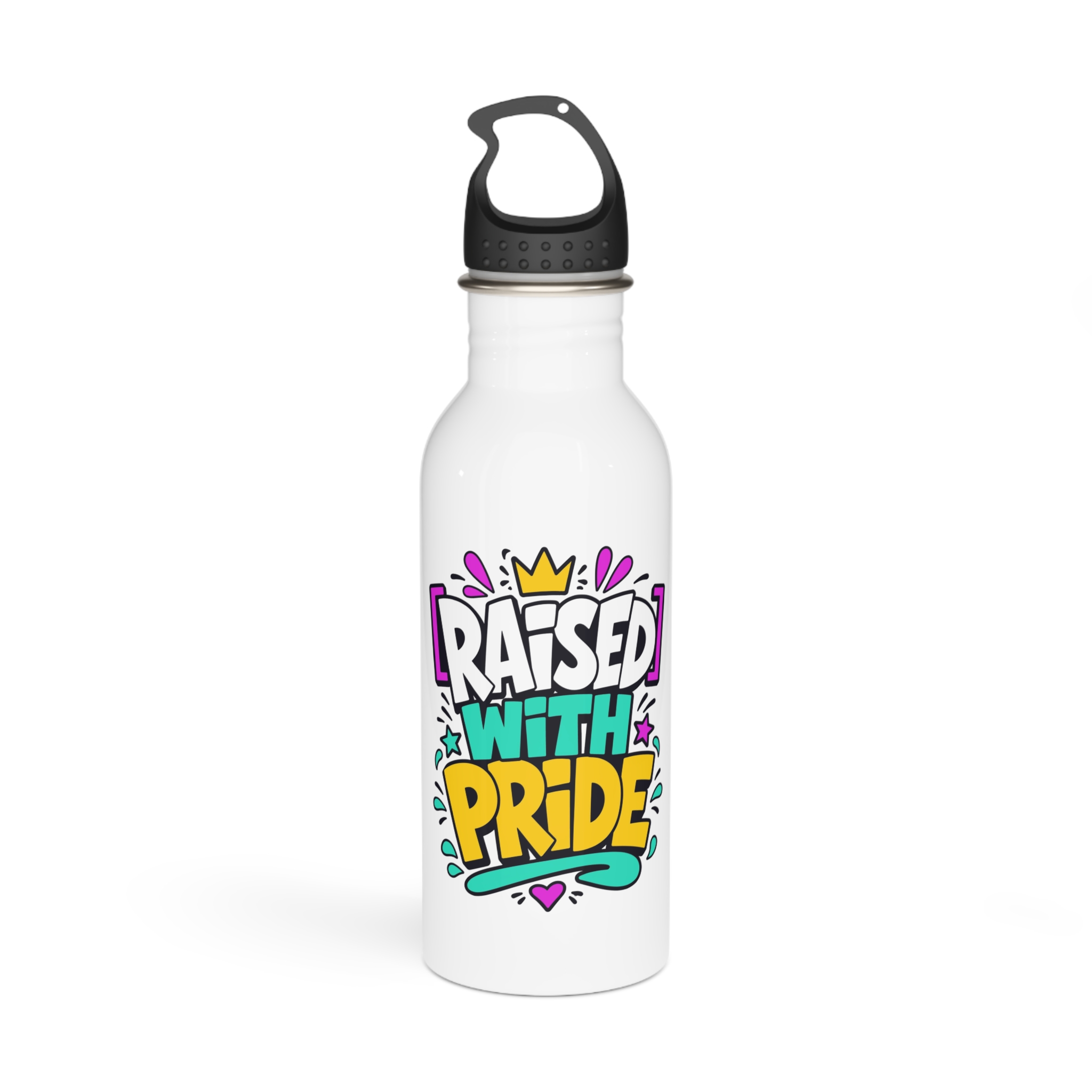 Raised With Pride Text Effect Stainless Steel Water Bottle