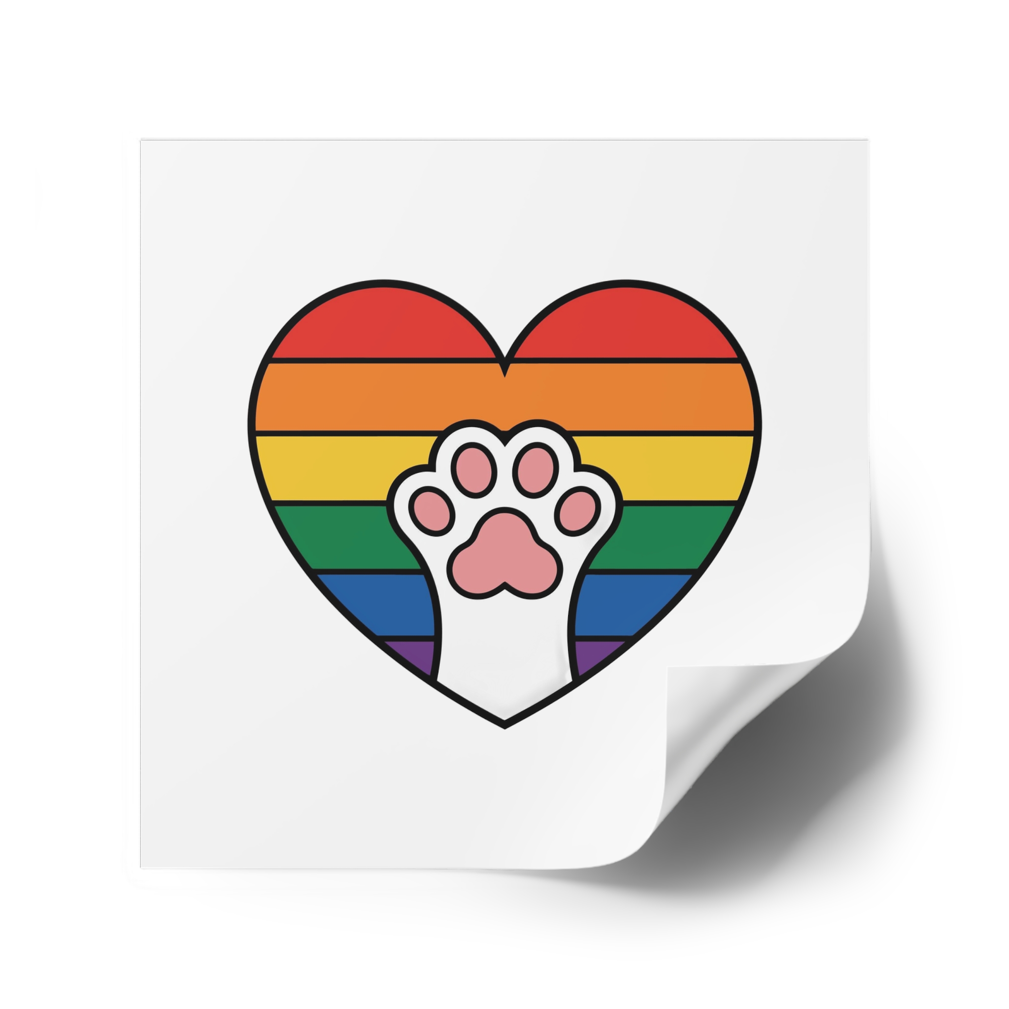 Rainbow Heart With Cute Cat Paw Pride Illustration Laminate Stickers Square - Image 46