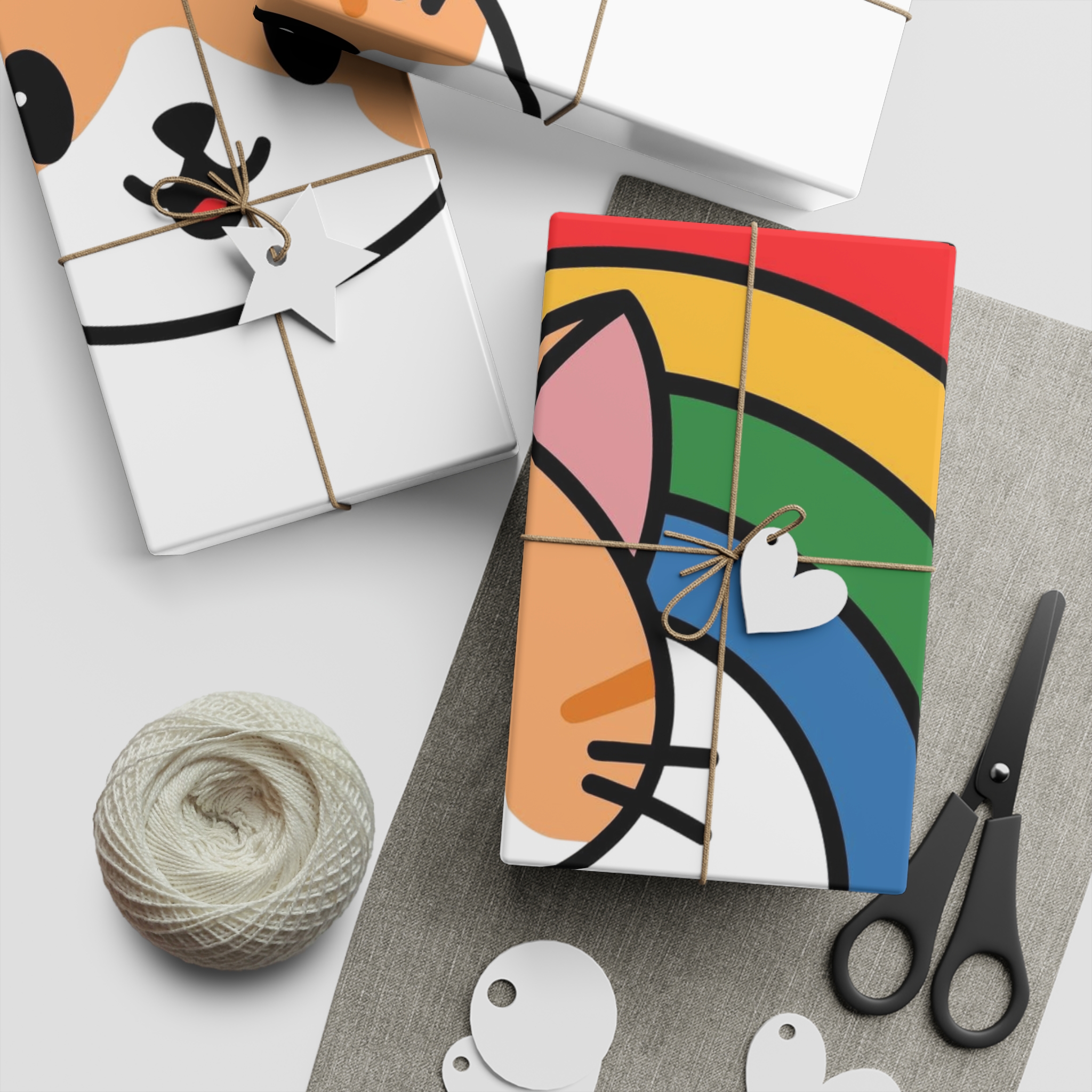 Cartoon Cat Head Illustration With Rainbow Happy Expression Gift Wrapping Paper Sheets 1pc - Image 5