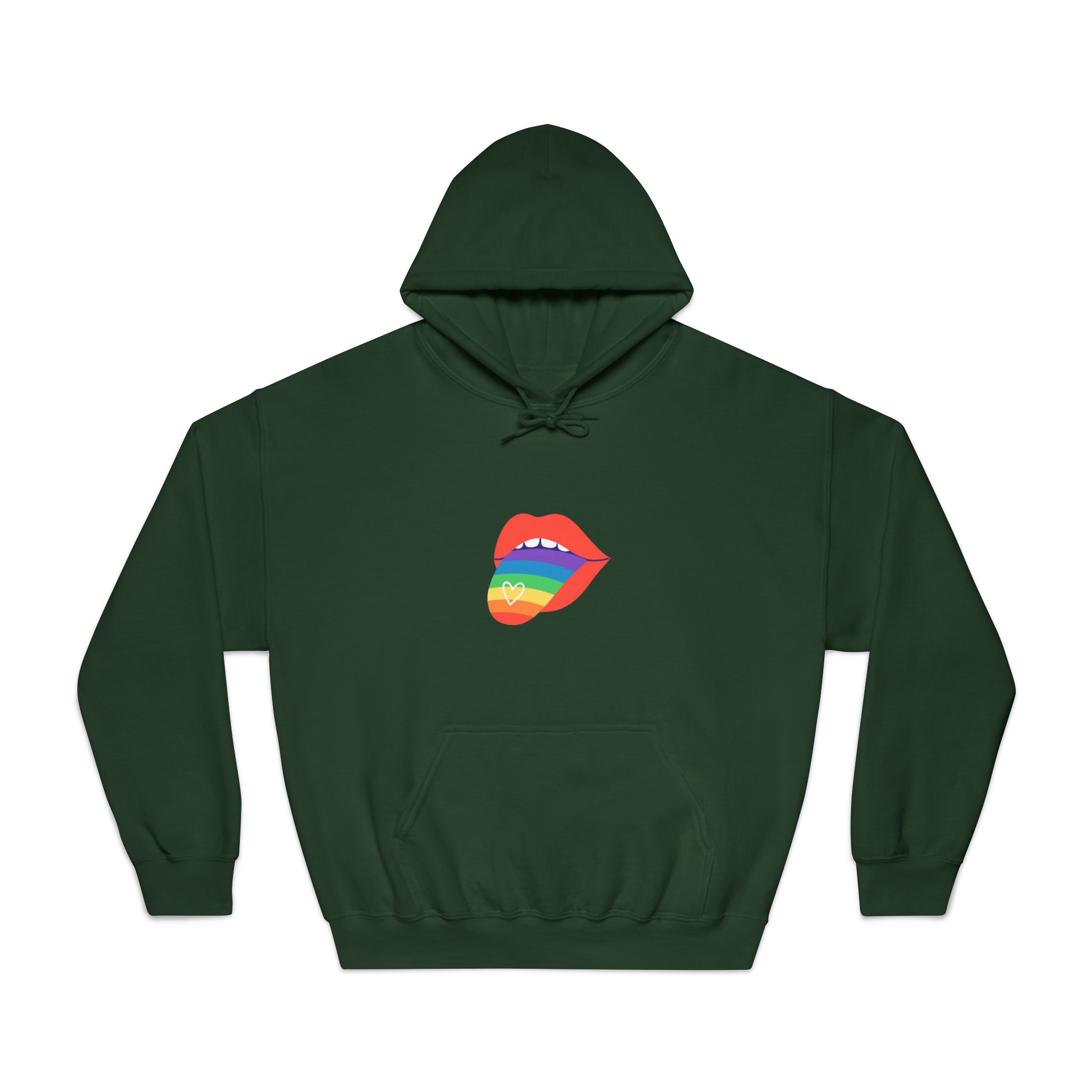 Open Red Lips With Rainbow Tongue Hand Drawn Vector Illustration Unisex Dryblend Hooded Sweatshirt - Image 21