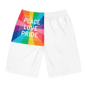 Rainbow Colored Background With Peace Love Pride Concept Pride Month Mens Board Shorts Aop