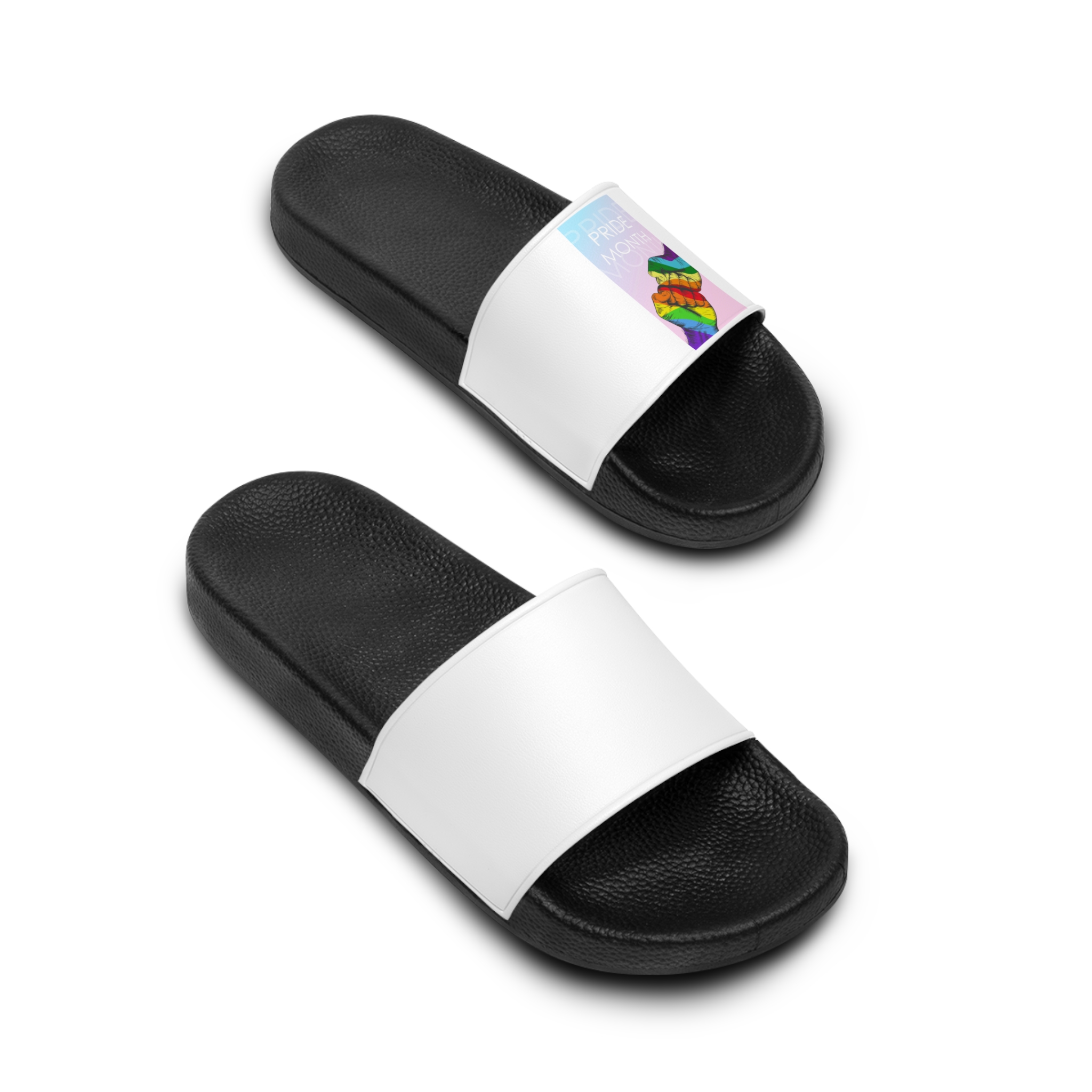 Rainbow Colored Hand Fist Fist Gesture Gay Pride Month Background Lgbt Concept Mens Slide Sandals - Image 4