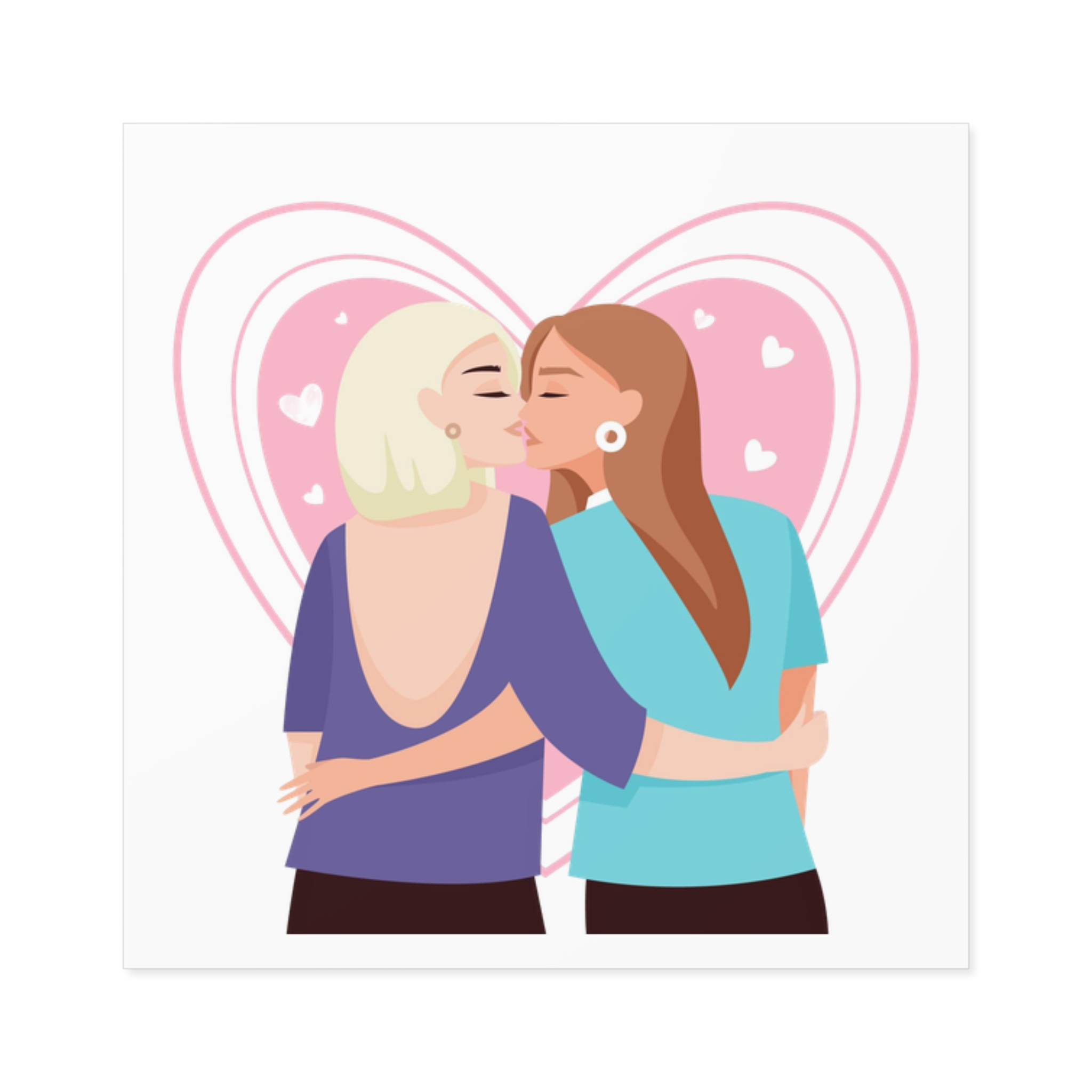 Lesbian Couple Kiss Flat Design Style Laminate Stickers Square - Image 5
