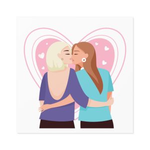 Lesbian Couple Kiss Flat Design Style Laminate Stickers Square