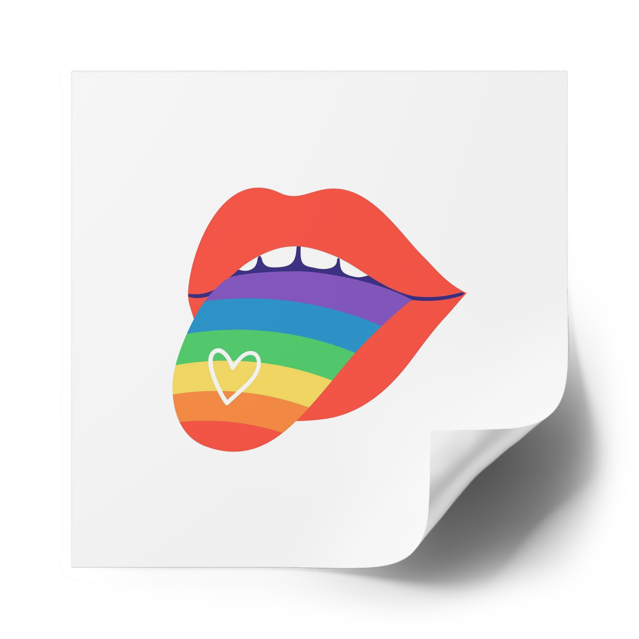Open Red Lips With Rainbow Tongue Hand Drawn Vector Illustration Laminate Stickers Square - Image 58