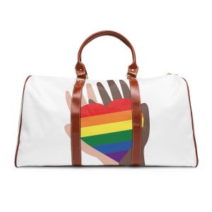 Hands Different Colors Skin Holding Rainbow Heart Lgbtq Color Waterproof Travel Bag