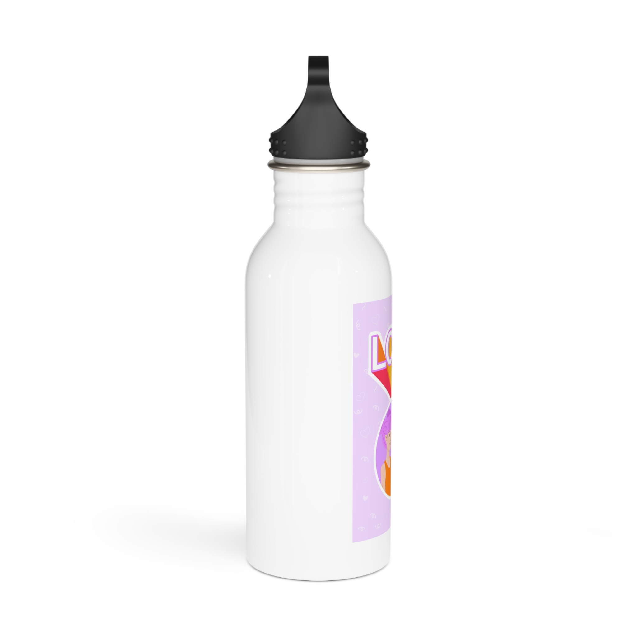Young Couple Embracing With Rainbow Love Text Celebrating Pride Month Stainless Steel Water Bottle - Image 2