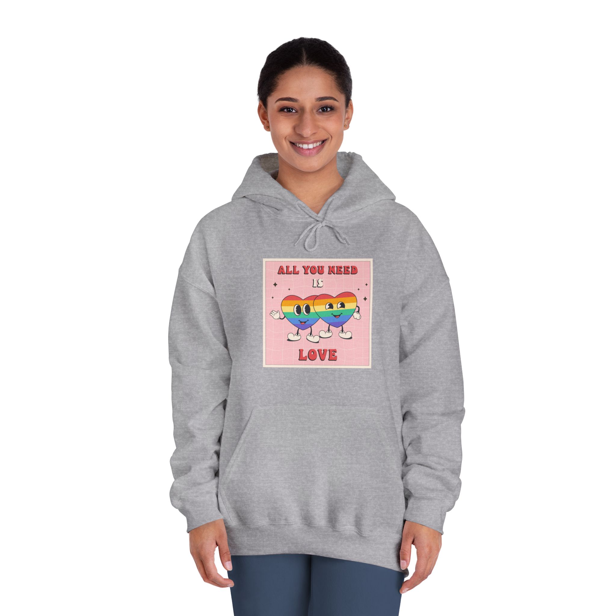 Lgbtq Pride Month Retro Groovy Poster Social Media Post Template With Rainbow Heart Unisex Dryblend Hooded Sweatshirt - Image 16