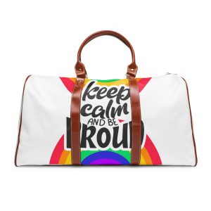 Keep Calm Be Proud Lgbt Lettering Quote Pride Poster Concept With Colorful Rainbow Vector Waterproof Travel Bag