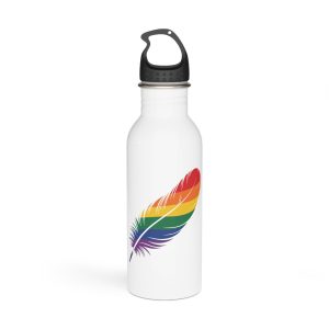 Single Feather Adorned With Vibrant Colors Rainbow Flag Stainless Steel Water Bottle