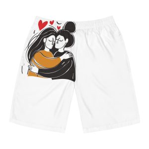 Drawing Two Women Hugging Red Heart Them Mens Board Shorts Aop