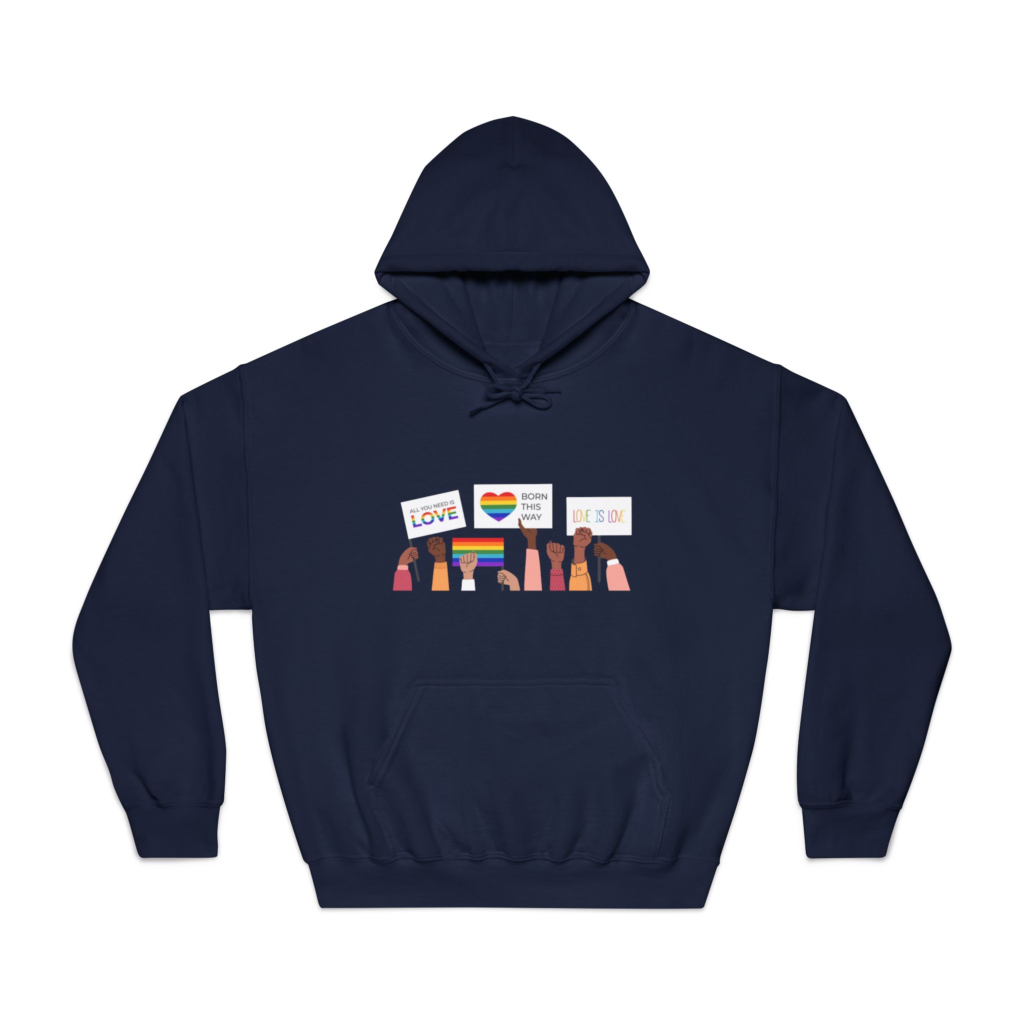 People Holding Lgbt Posters Symbols Signs Flags With Rainbows Pride Month Human Rights Love Is Love Unisex Dryblend Hooded Sweatshirt - Image 29