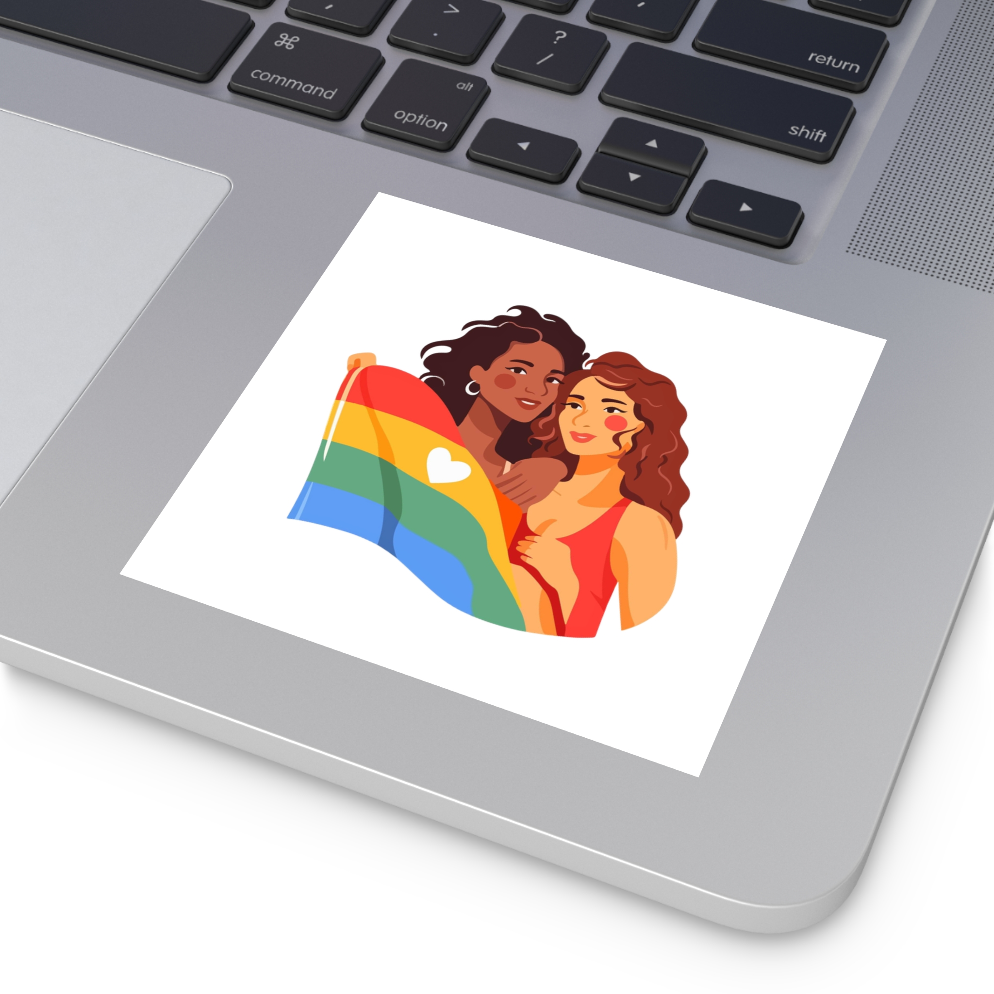 Portrait Lesbian Couple With Rainbow Flag Concept Lgbtq Laminate Stickers Square - Image 27
