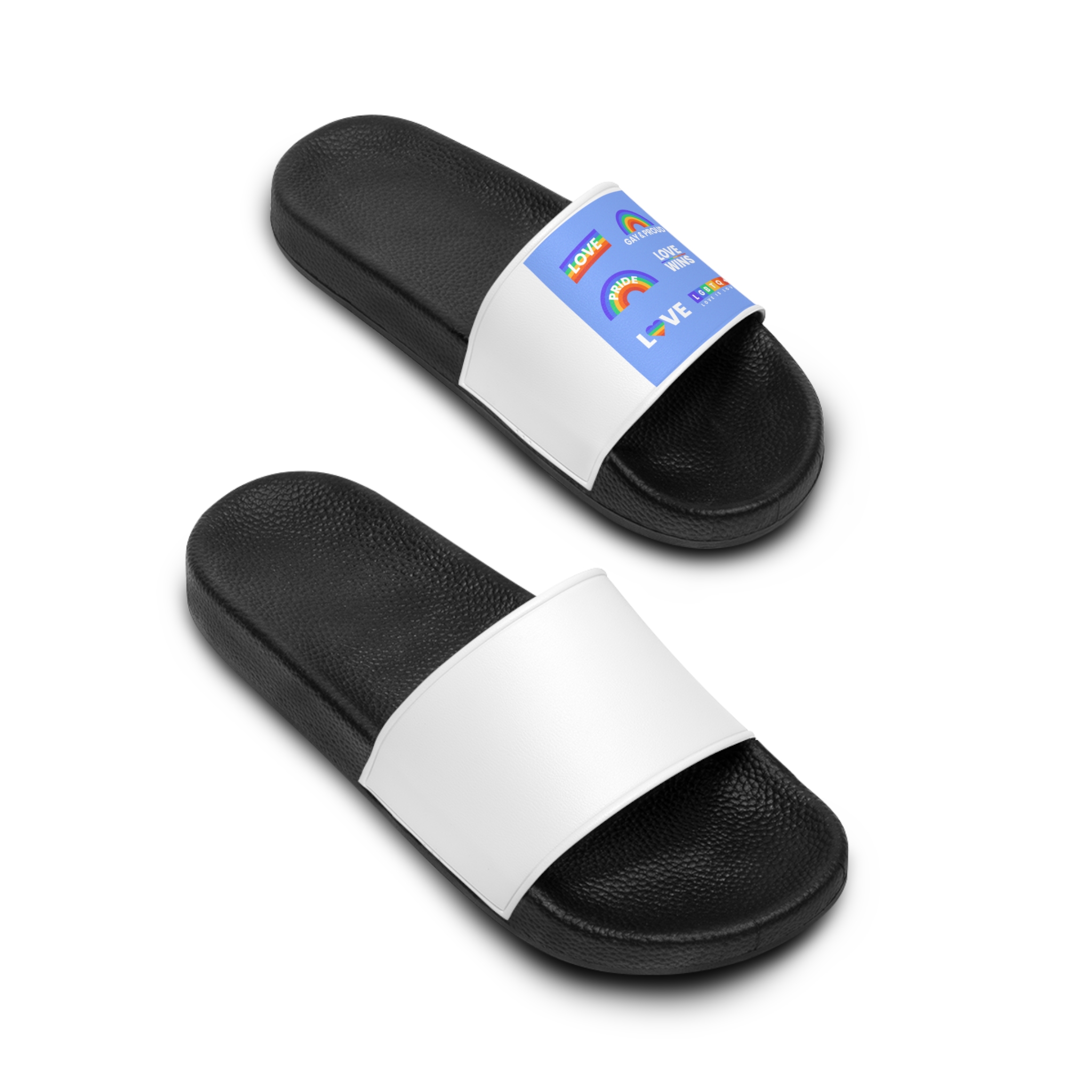 Pride Day Concept Rainbow Labels Mens Slide Sandals - Image 4