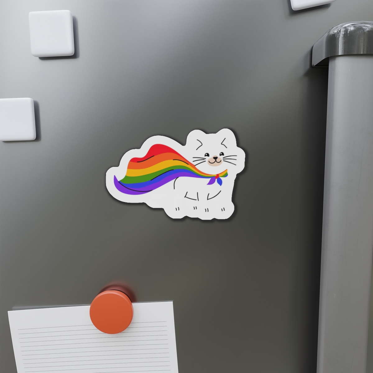 Kawaii Cat With Lgbtq Rainbow Flag Cartoon Die Cut Magnets - Image 11