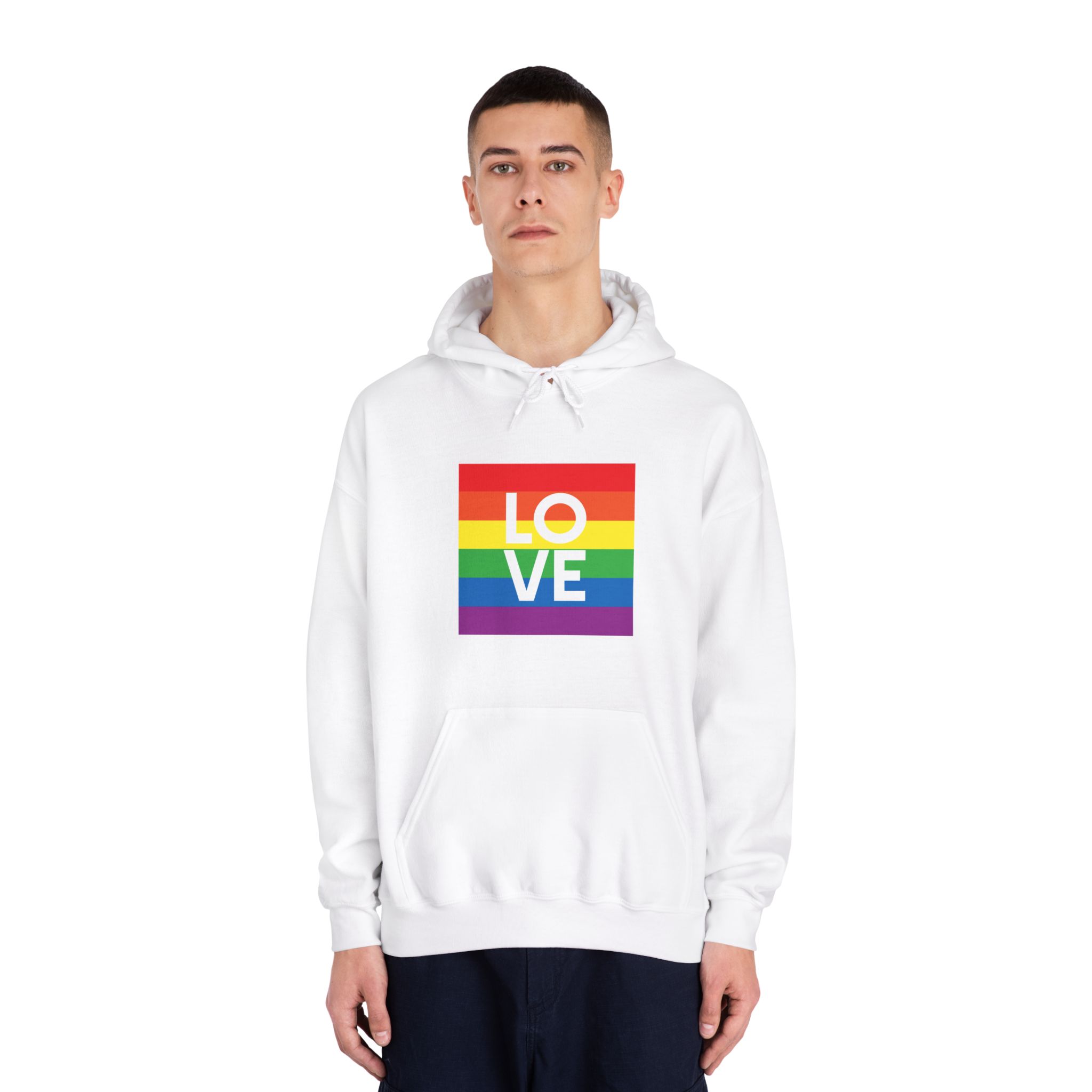 Love Lgbt Squere White Unisex Dryblend Hooded Sweatshirt - Image 3