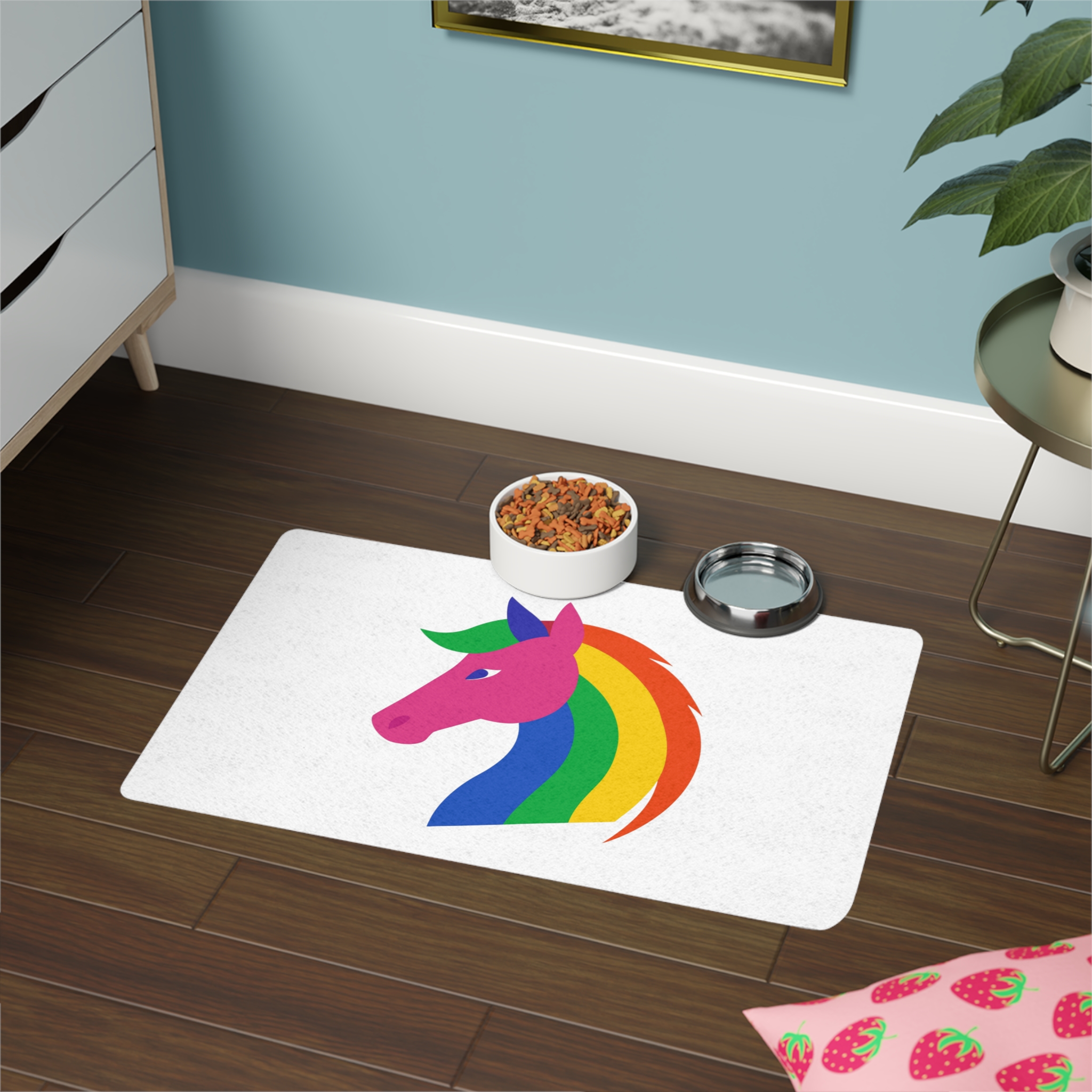 Rainbow Unicorn Head Flat Style Pet Food Mat 12x18 - Image 4