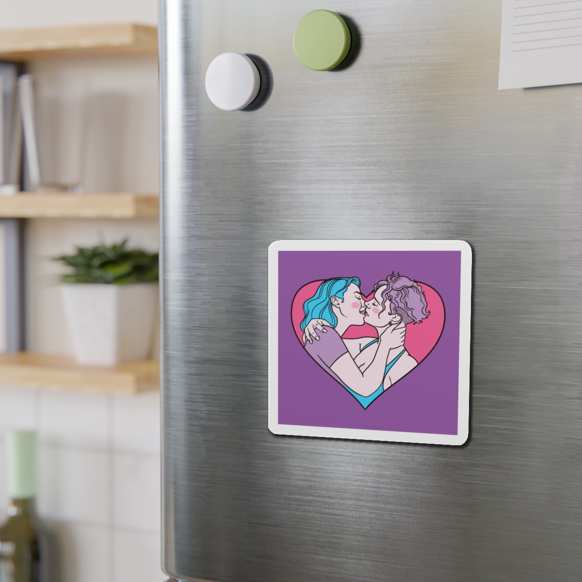 Hand Drawn Affectionate Lesbian Kiss Die Cut Magnets - Image 9