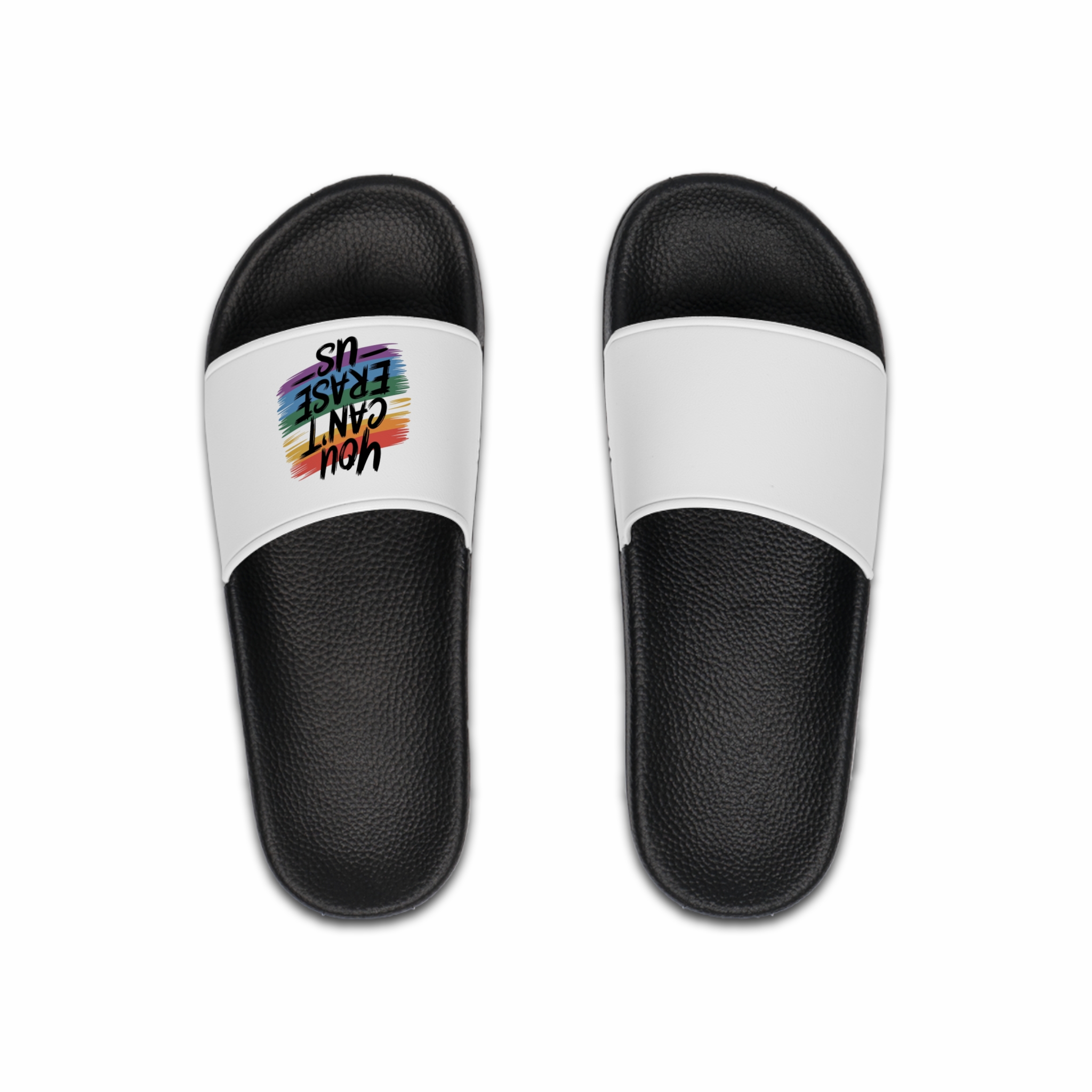 You Cant Erase Us T Shirt Design Isolated White Background Mens Slide Sandals