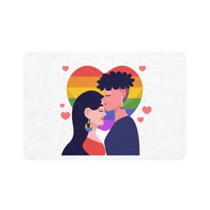 Flat Design Lesbian Couple Kiss Illustration Pet Food Mat 12x18