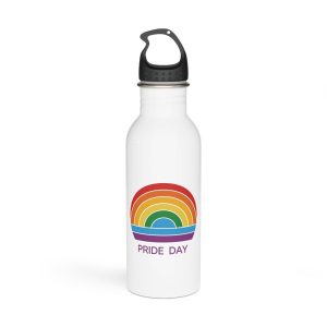Rainbow Pride Day Celebration Logo With Multicolor Arches Text Lgbtq Support Equality Awareness Stainless Steel Water Bottle