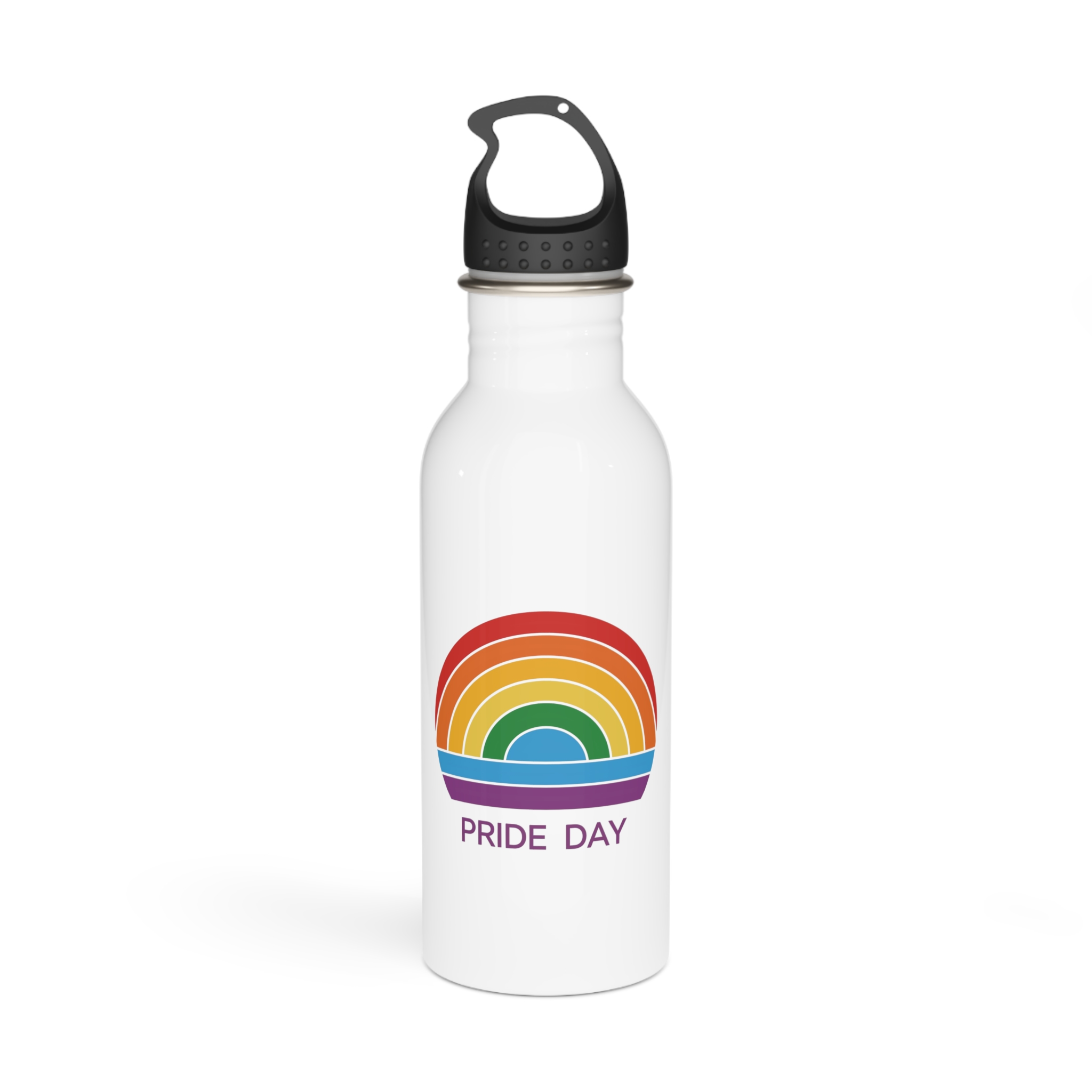 Rainbow Pride Day Celebration Logo With Multicolor Arches Text Lgbtq Support Equality Awareness Stainless Steel Water Bottle