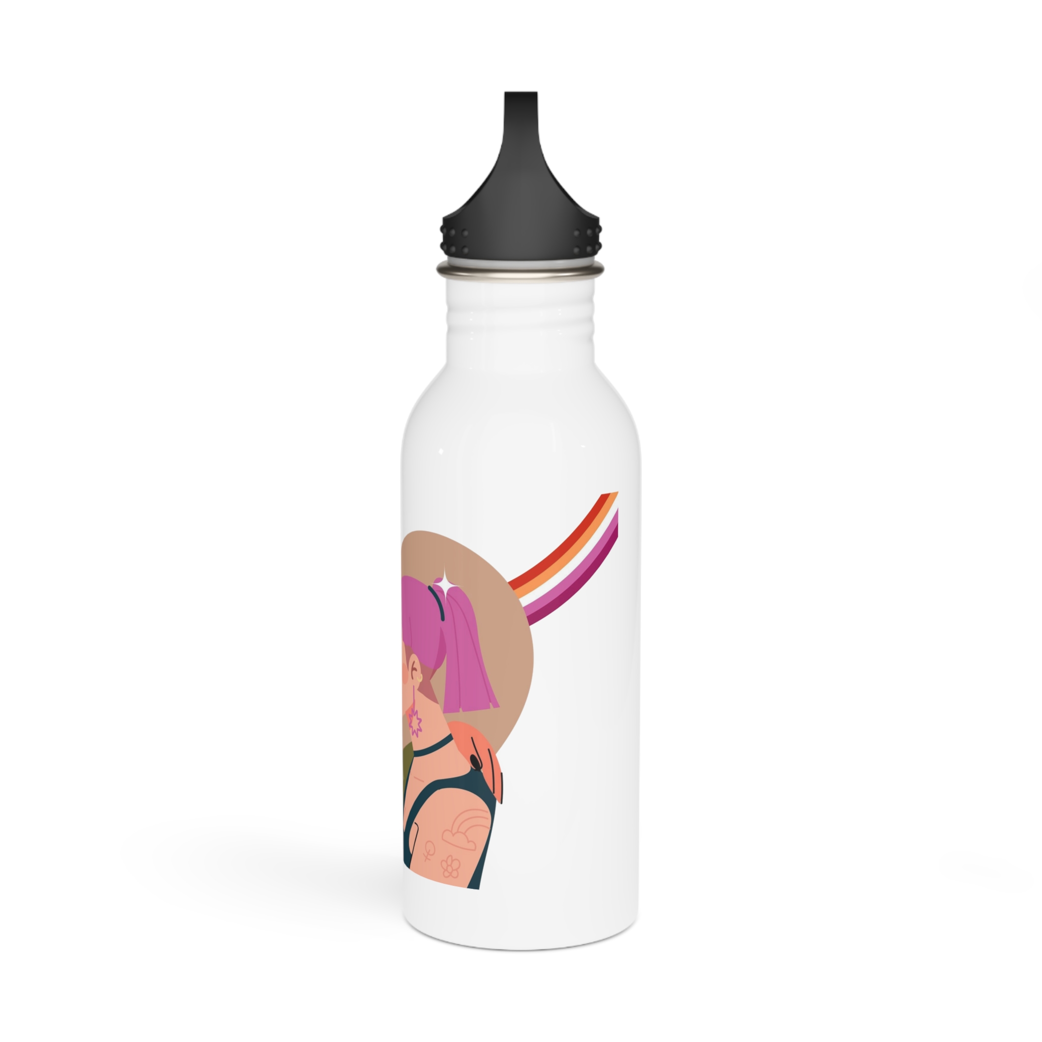 Hand Drawn Lesbian Kiss Stainless Steel Water Bottle - Image 4