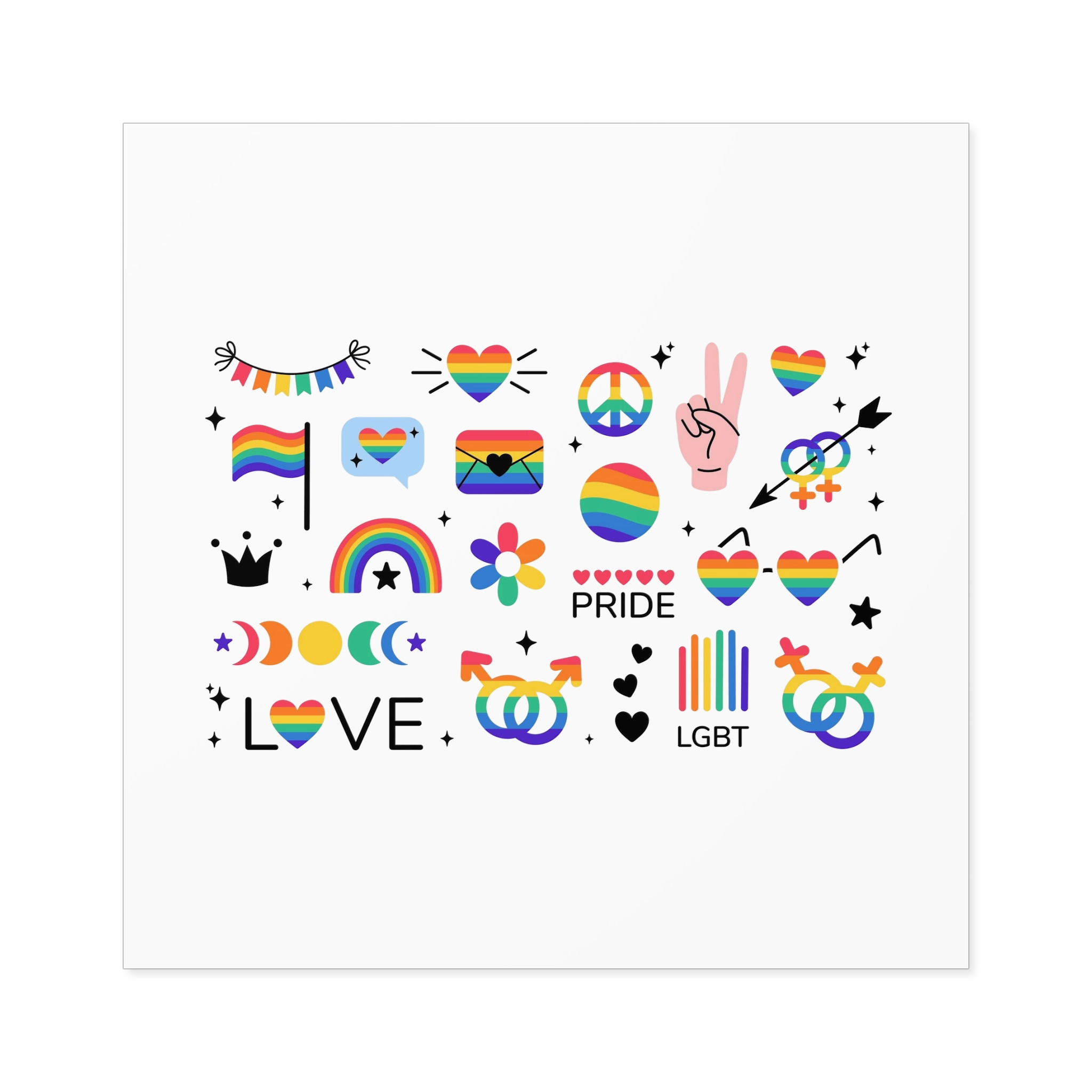 Lgbt Stickers Pack Doodle Style Lgbtq Set Lgbt Pride Community Symbols Rainbow Colored Element Laminate Stickers Square - Image 57