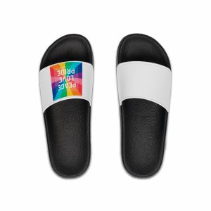 Rainbow Colored Background With Peace Love Pride Concept Pride Month Mens Slide Sandals