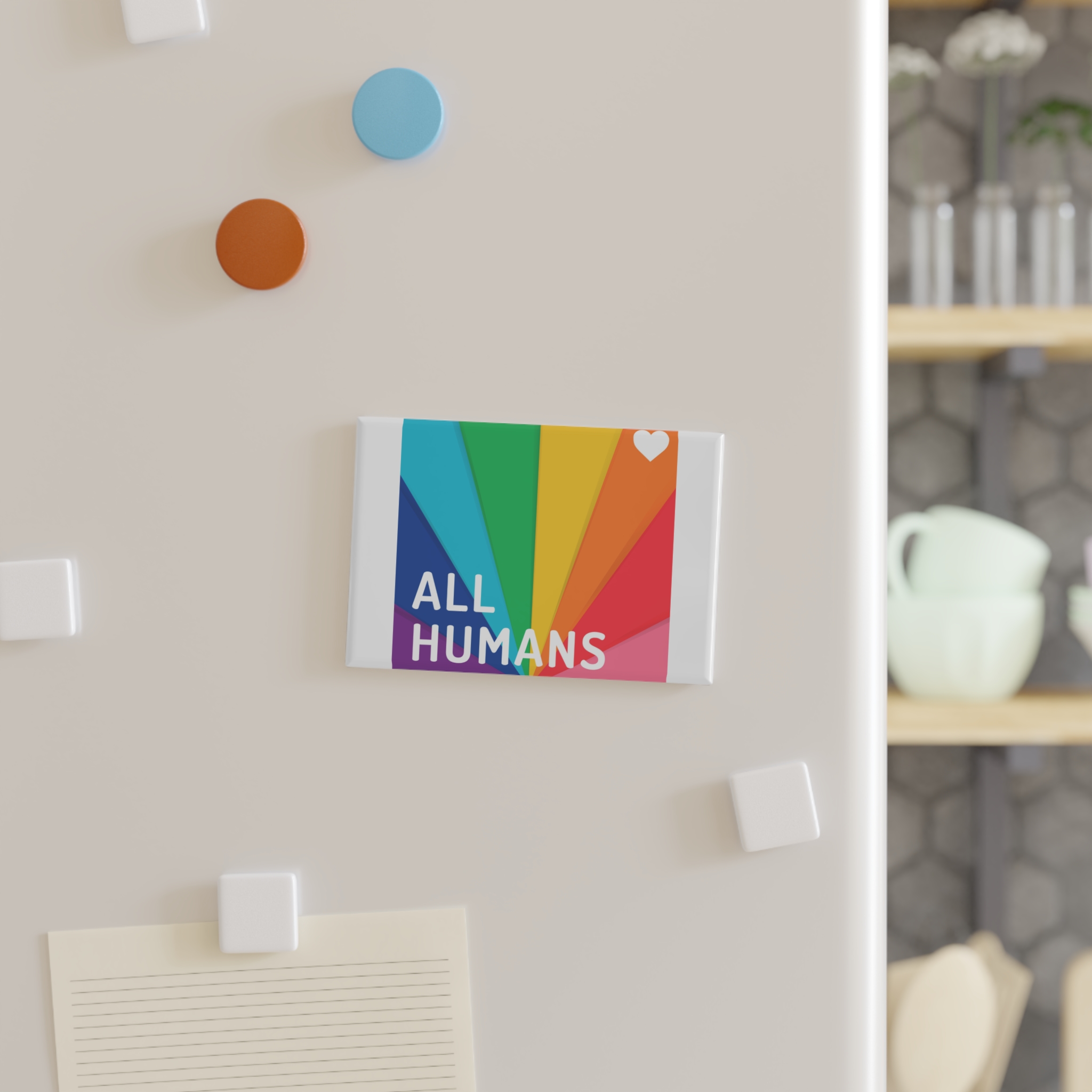 Rainbow Colored Background With All Humans Concept Pride Month Button Magnet Rectangle 1 And 10 Pcs - Image 3