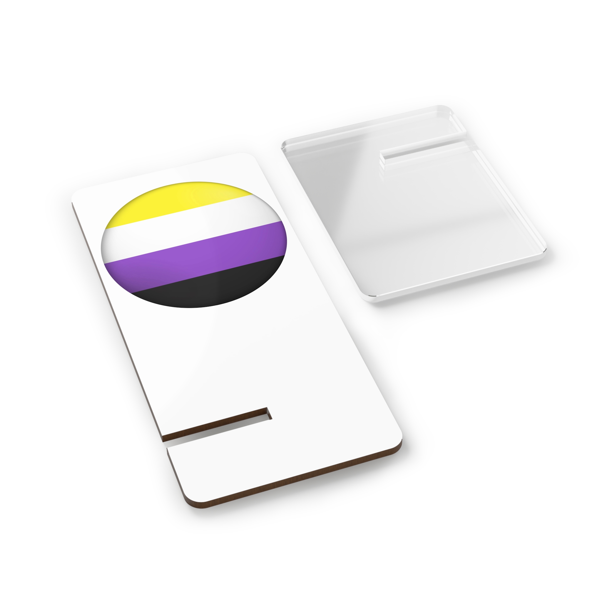 Flag Nonbinary Lgbtq Glossy Circular Flag Button Appearance 3d Icon Design With Depth Mobile Display Stand For Smartphones - Image 2
