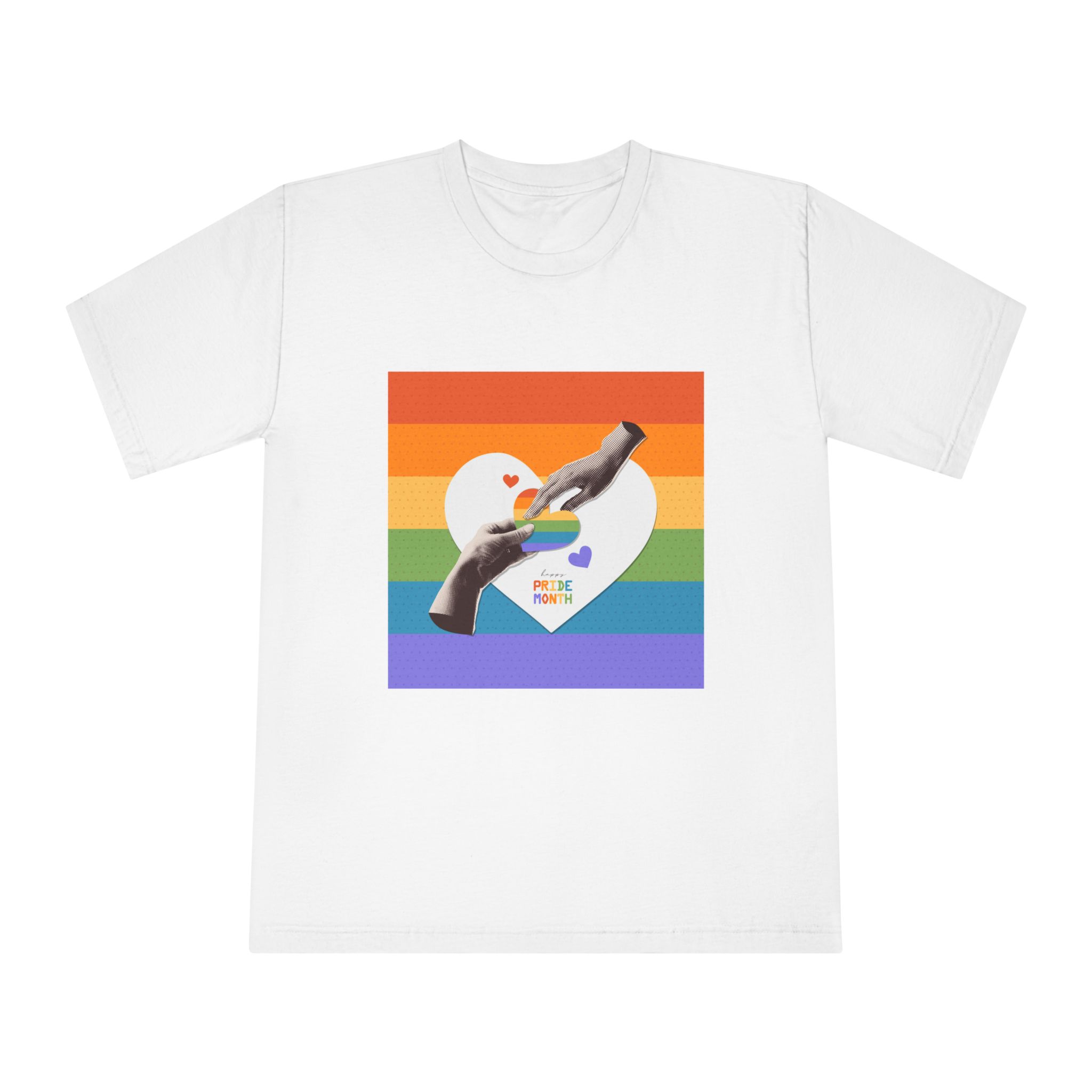 Retro Nostalgic Banner Pride Month Halftone Hands Holding Striped Heart Vintage Collage With - Unisex Classic Crewneck T Shirt